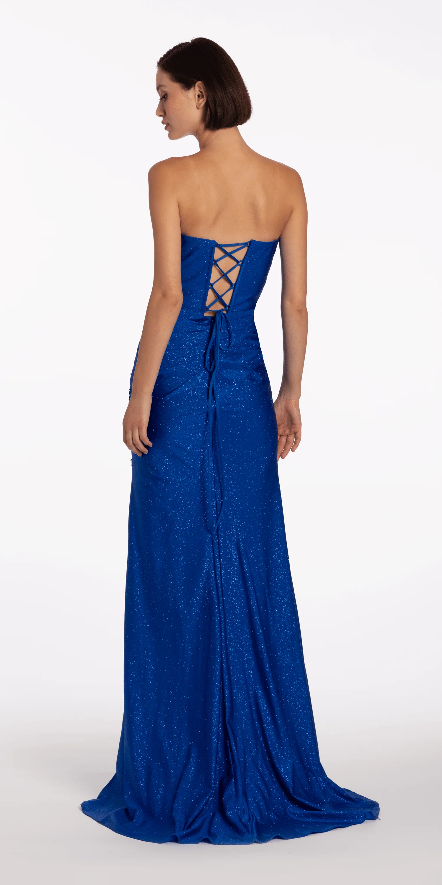 Strapless Sweetheart Glitter Corset Column Dress with Exaggerated Slit - Image 5