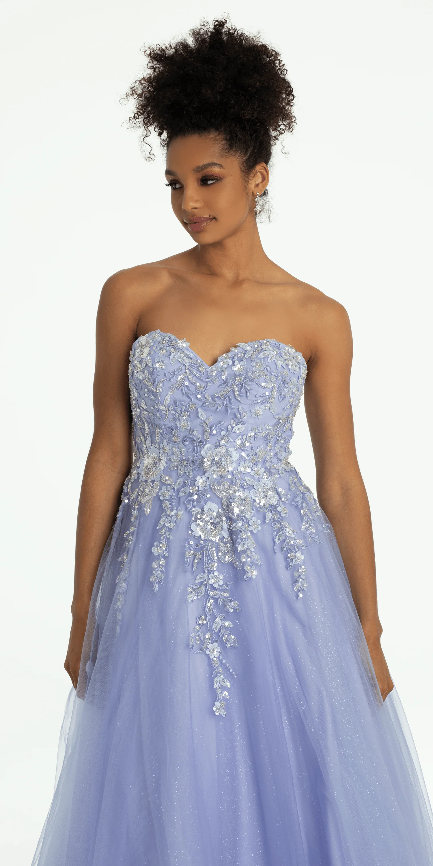 Strapless Sweetheart Glitter Mesh Ballgown with 3D Appliques - Image 3