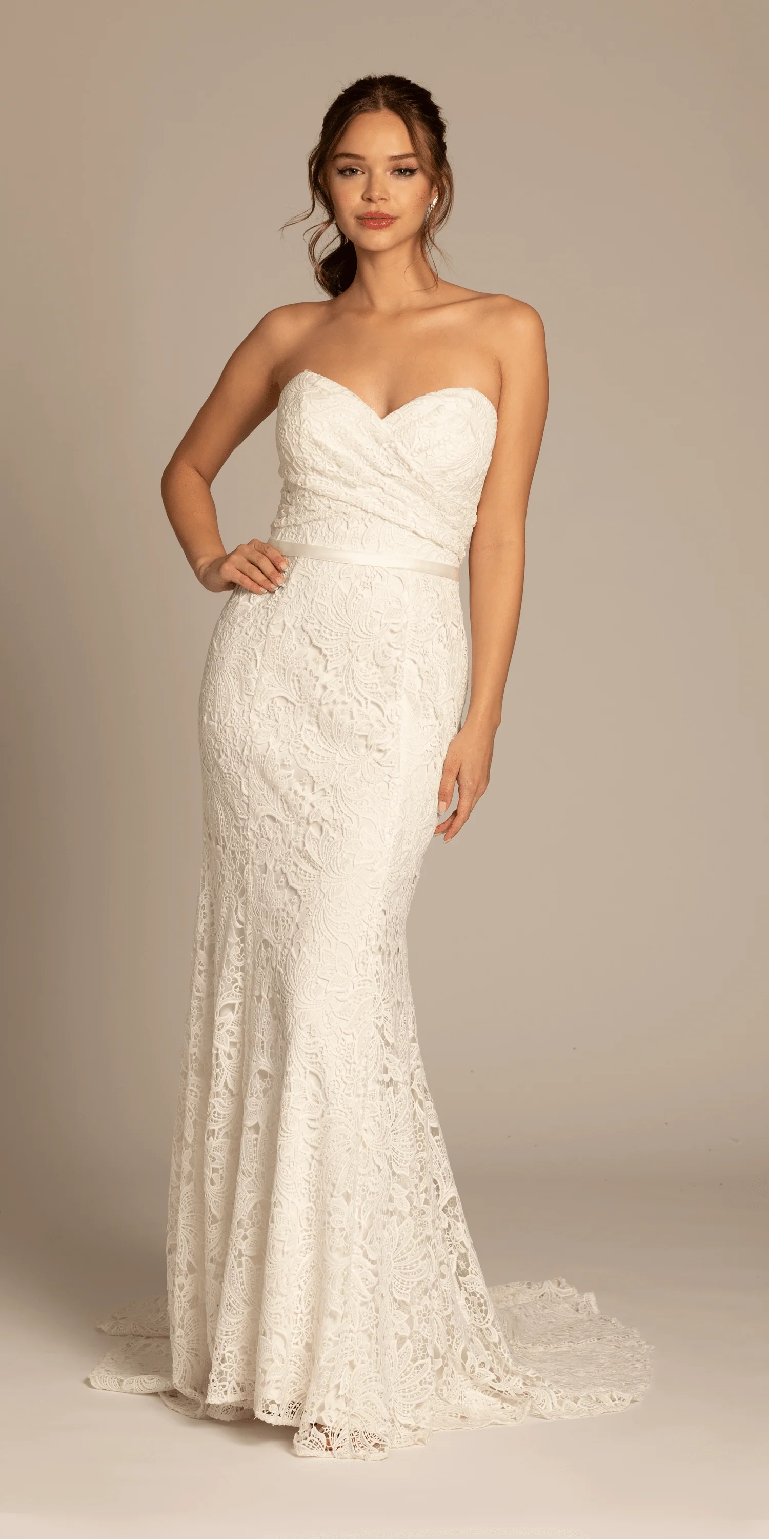 Strapless Sweetheart Lace Trumpet Dress with Cris Cross Bodice - Image 5