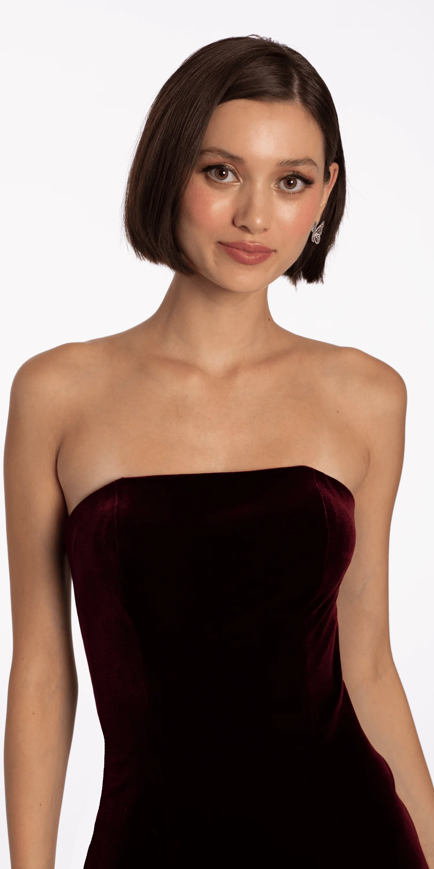 Strapless Velvet Bodycon Dress with Satin Bubble Hem - Image 3