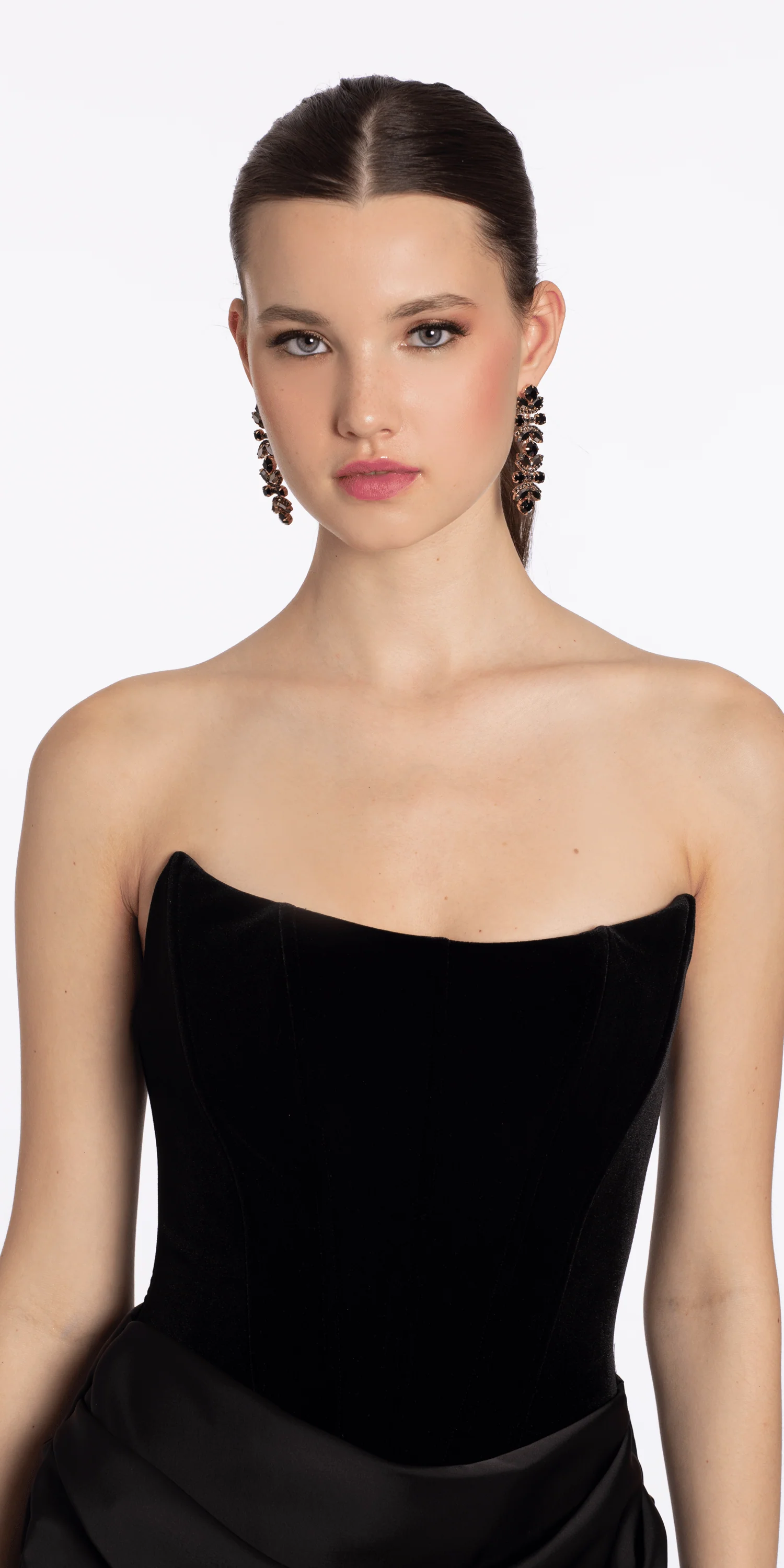 Strapless Velvet Corset Satin Column Dress with Ruching - Image 3