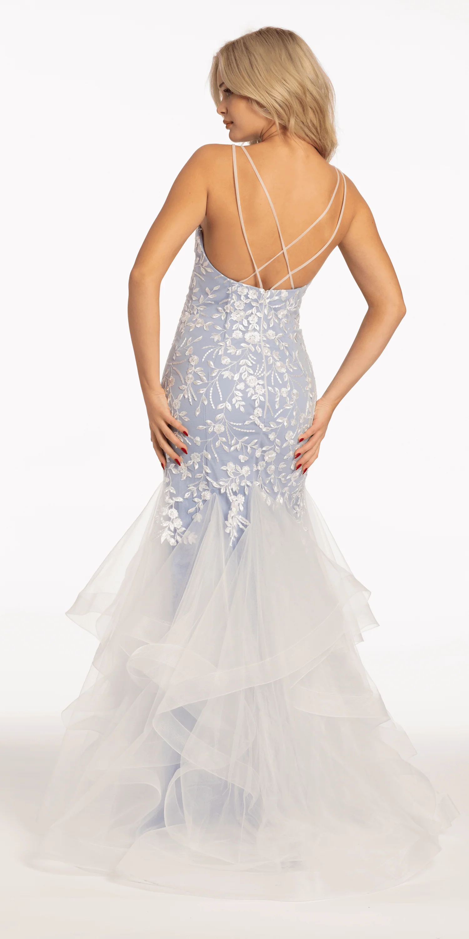 Strappy Back Embroidered Tiered Mermaid Dress - Image 2