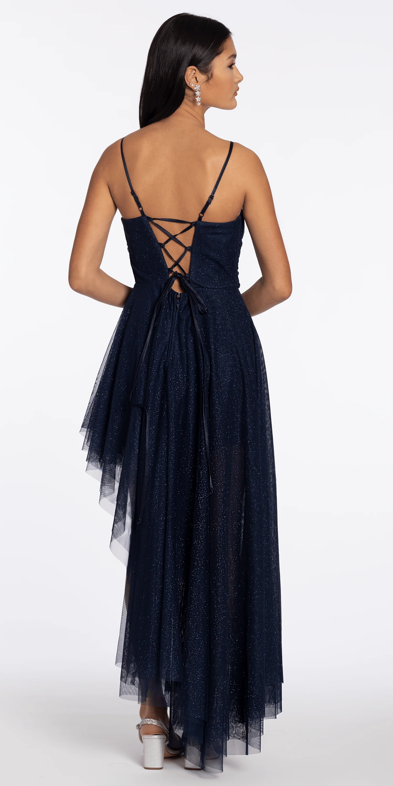 Strappy Back Glitter Mesh Sweetheart Corset High-Low Dress - Image 5