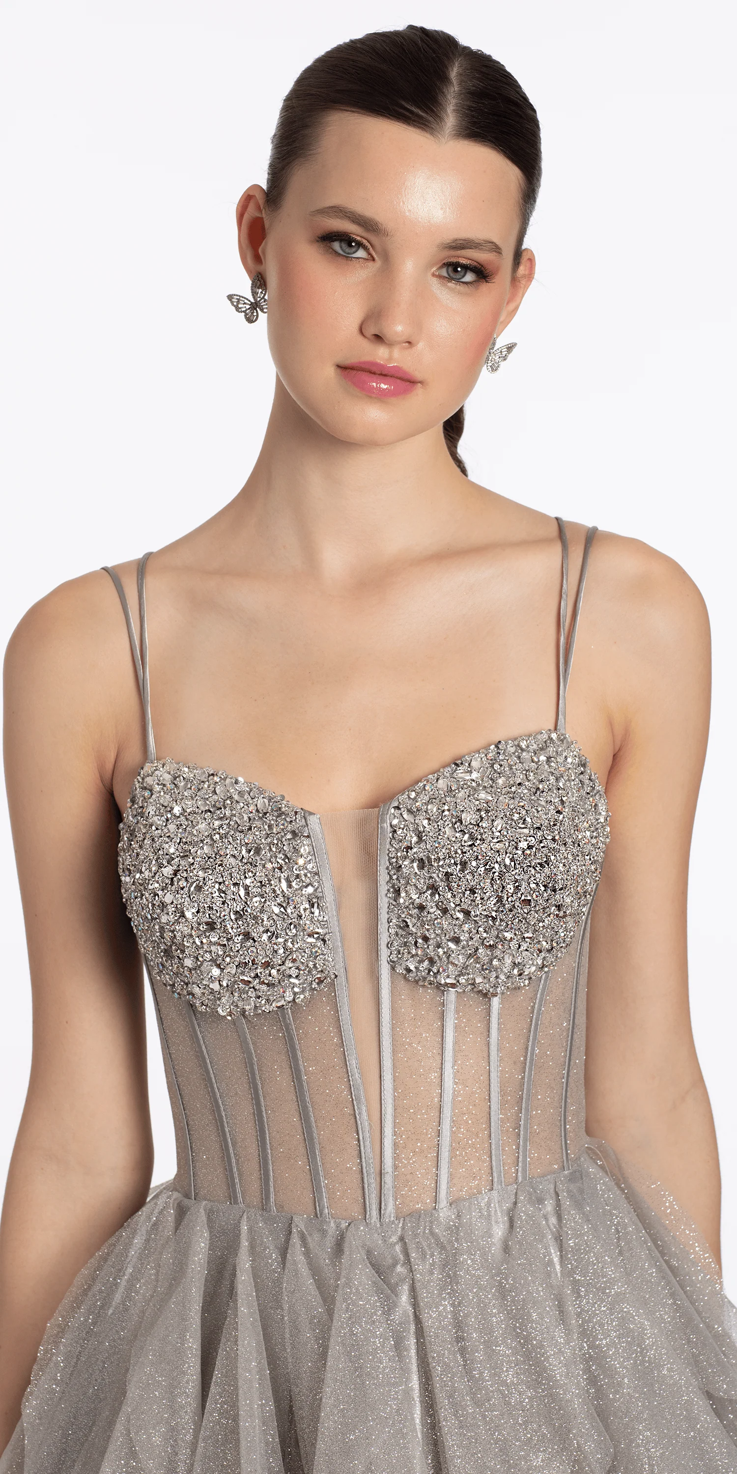 Strappy Back Rhinestone Corset Glitter Tulle Ballgown - Image 2
