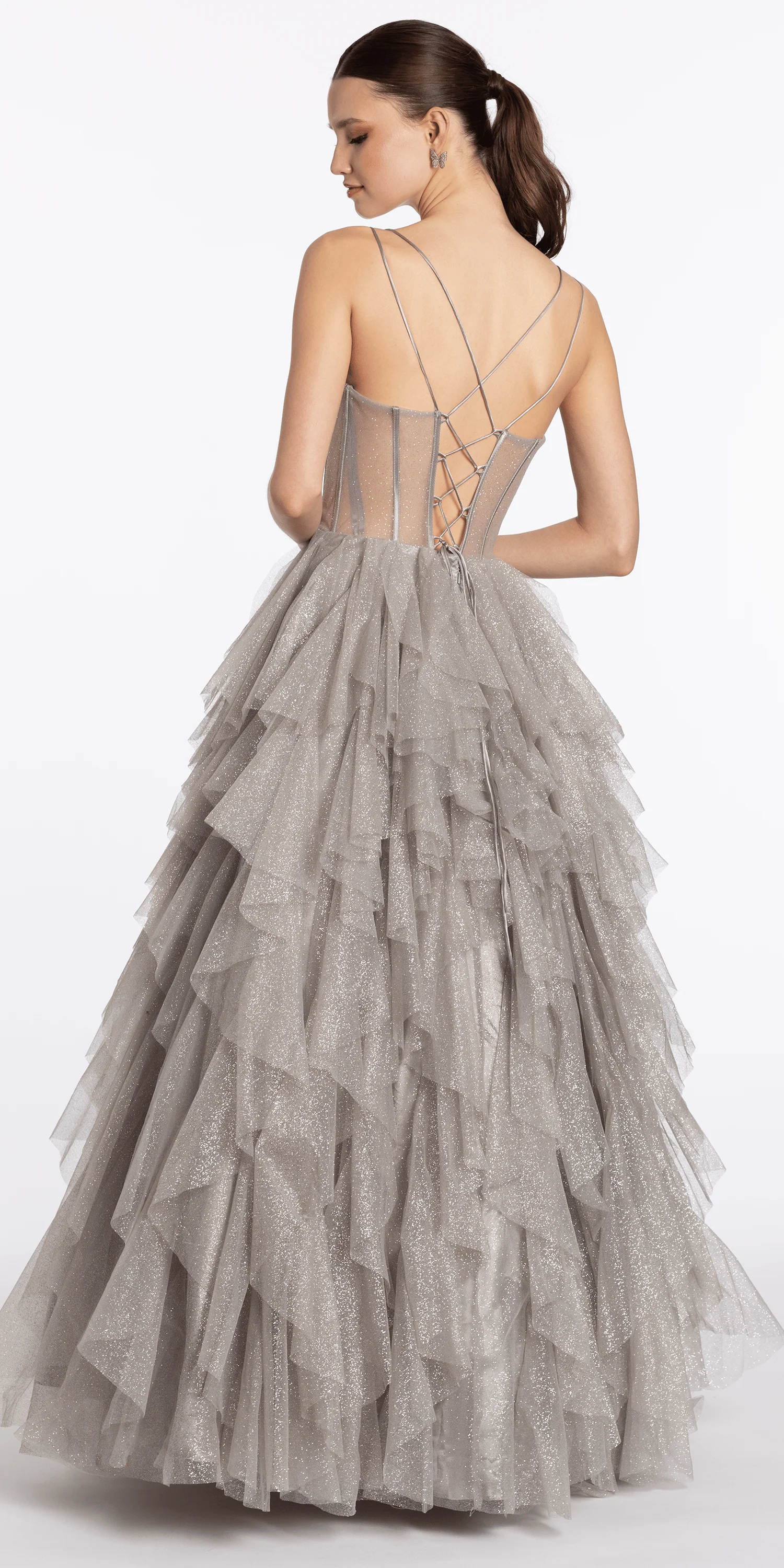 Strappy Back Rhinestone Corset Glitter Tulle Ballgown - Image 6