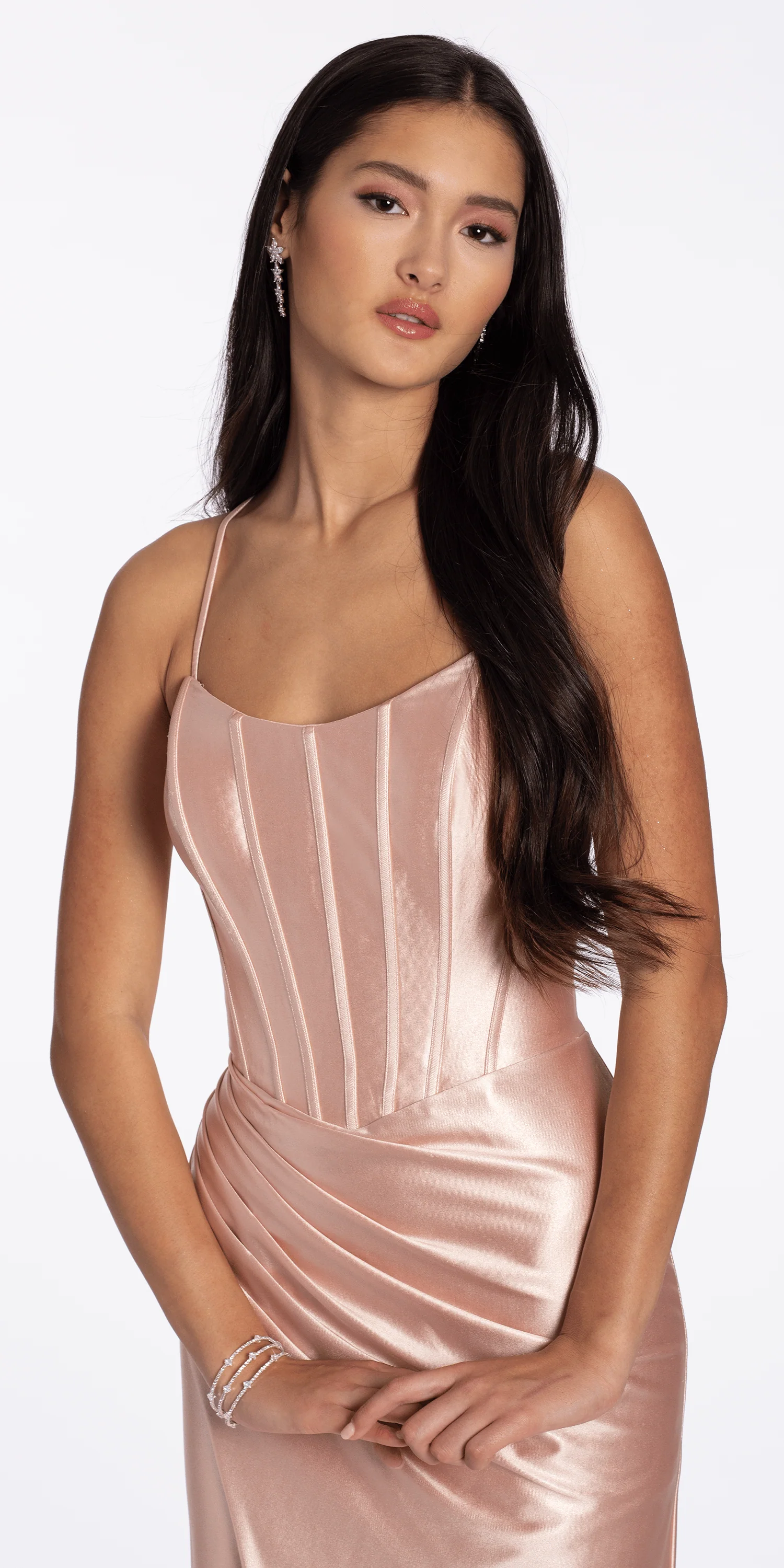 Strappy Back Satin Column Corset Dress with Side Slit - Image 4