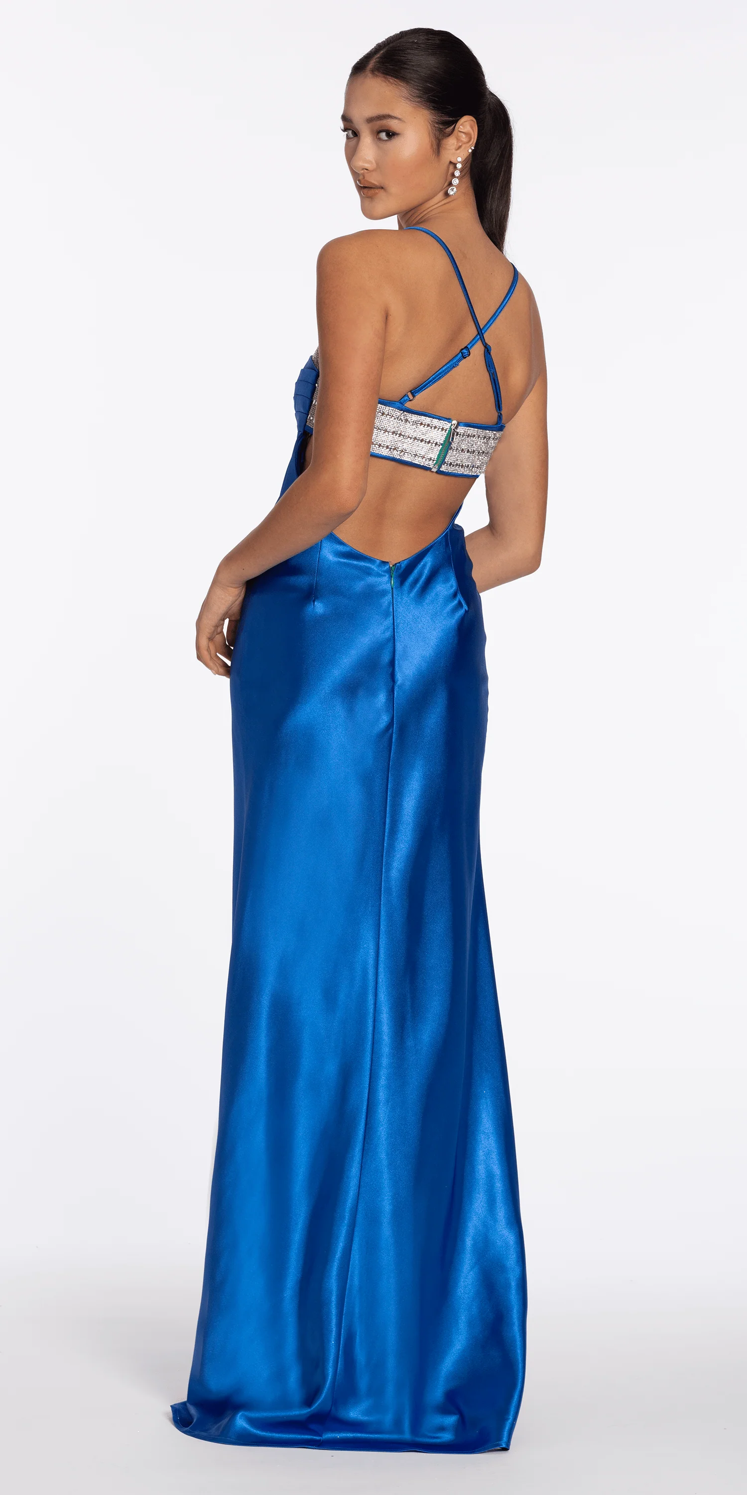 Strappy Back Satin Rhinestone Sweetheart Column Dress - Image 5