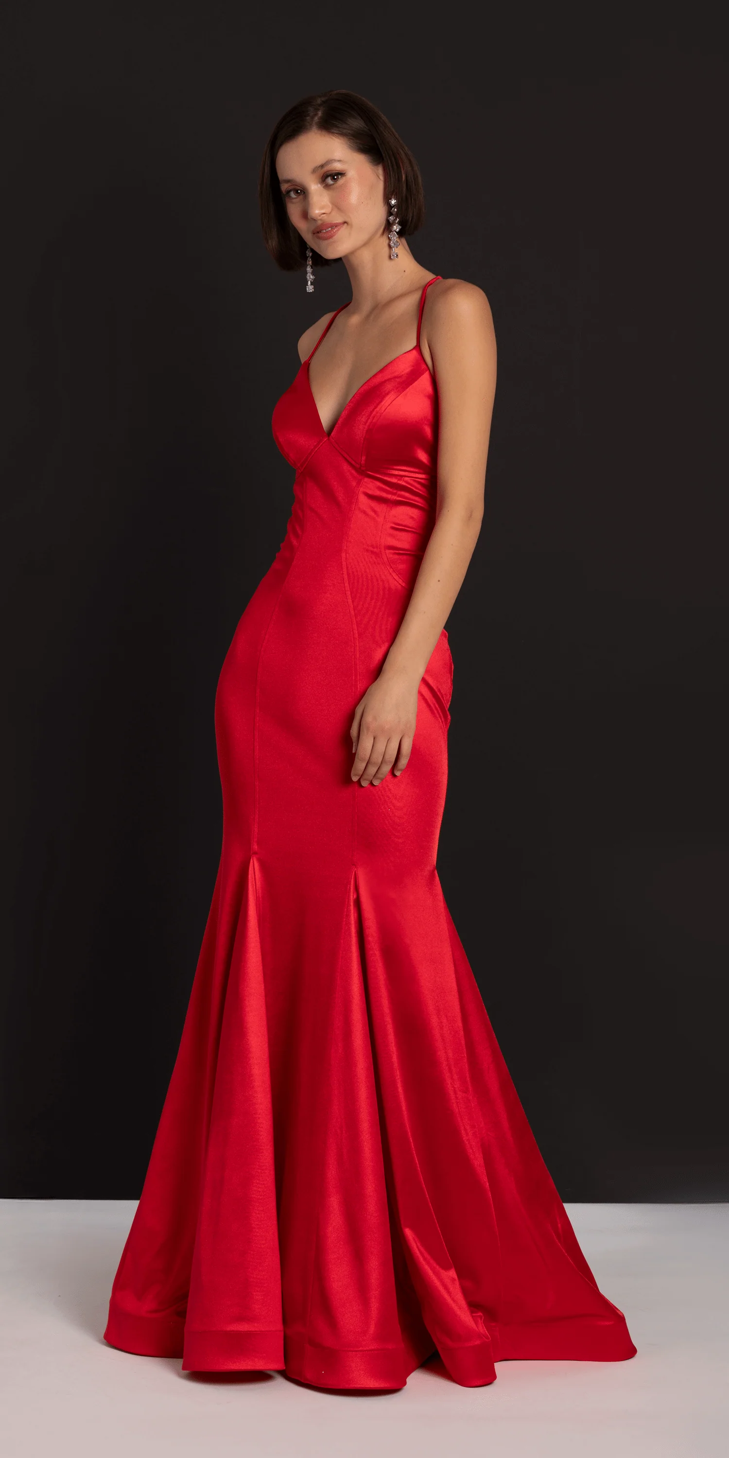 Strappy Back Satin Trumpet Dress with Godets - Image 3