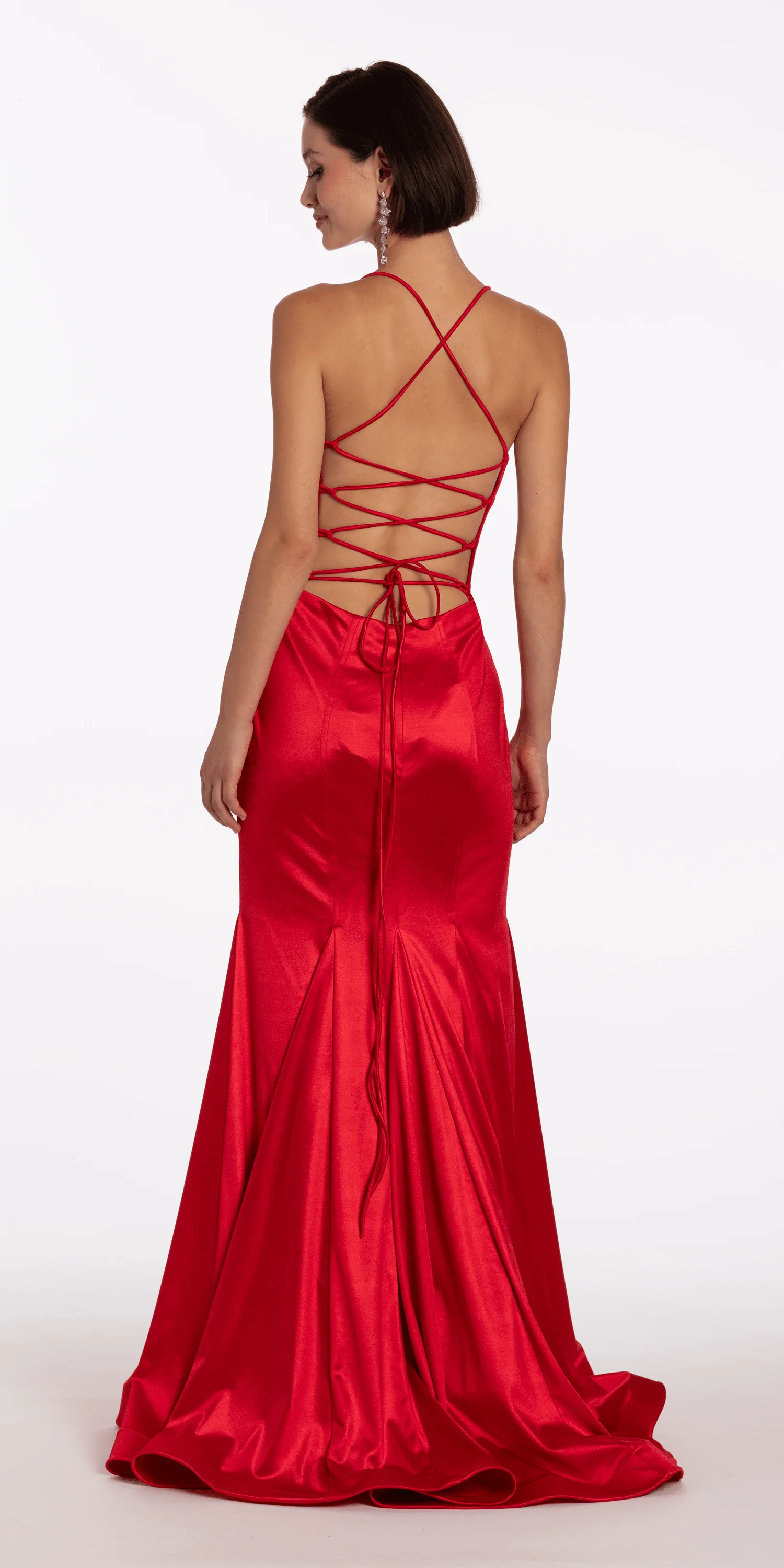 Strappy Back Satin Trumpet Dress with Godets - Image 5