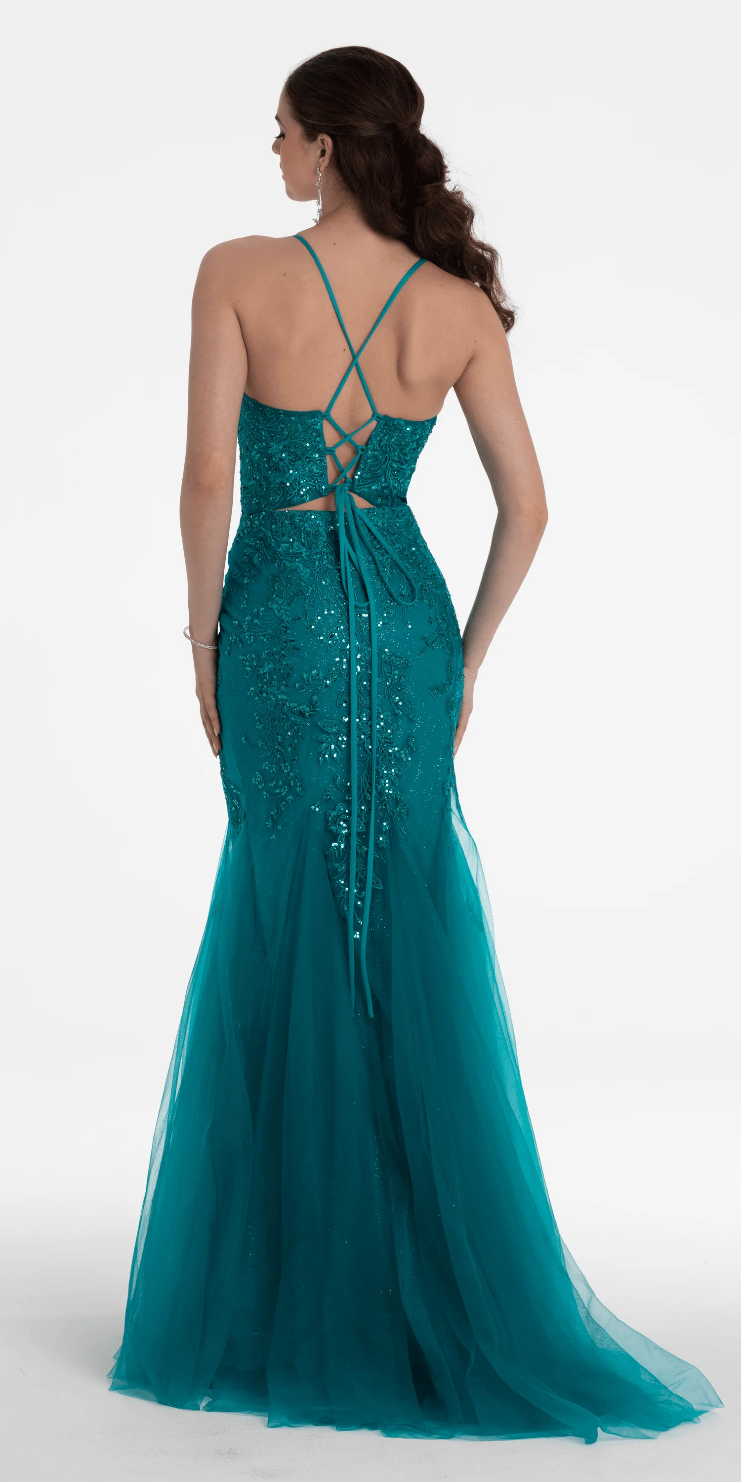 Strappy Lace Up Back Keyhole Embroidered Mermaid Dress - Image 5