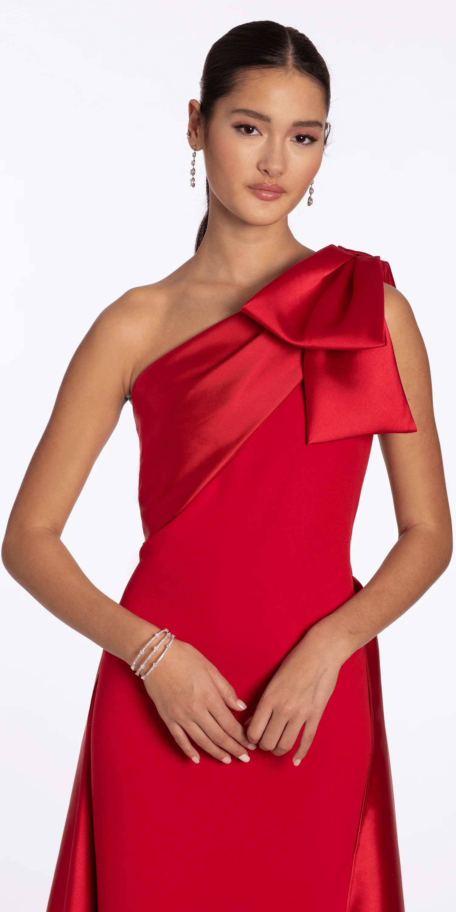 Stretch Crepe One Shoulder Dress with Mikado Cascades - Image 2