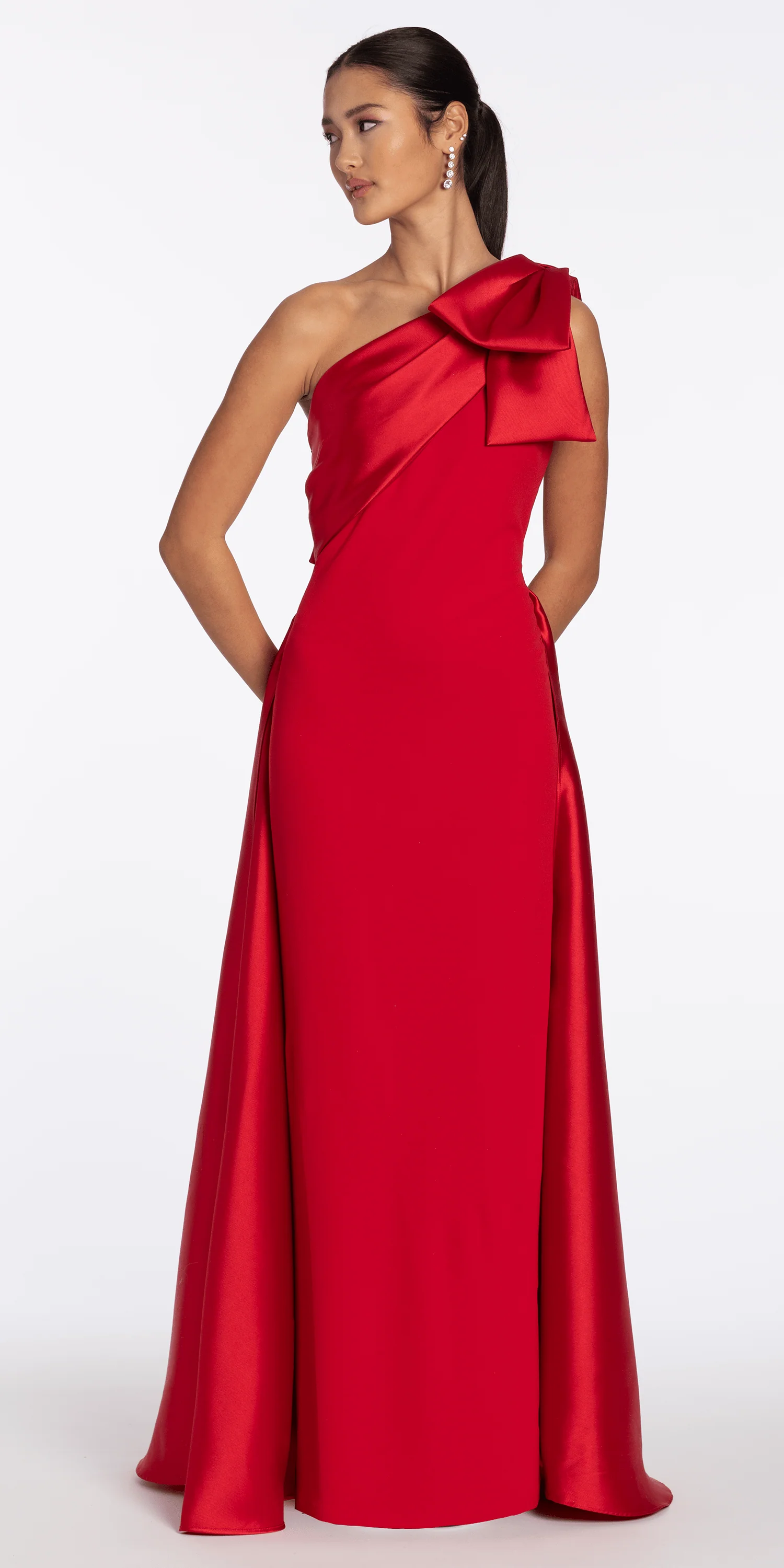 Stretch Crepe One Shoulder Dress with Mikado Cascades - Image 3