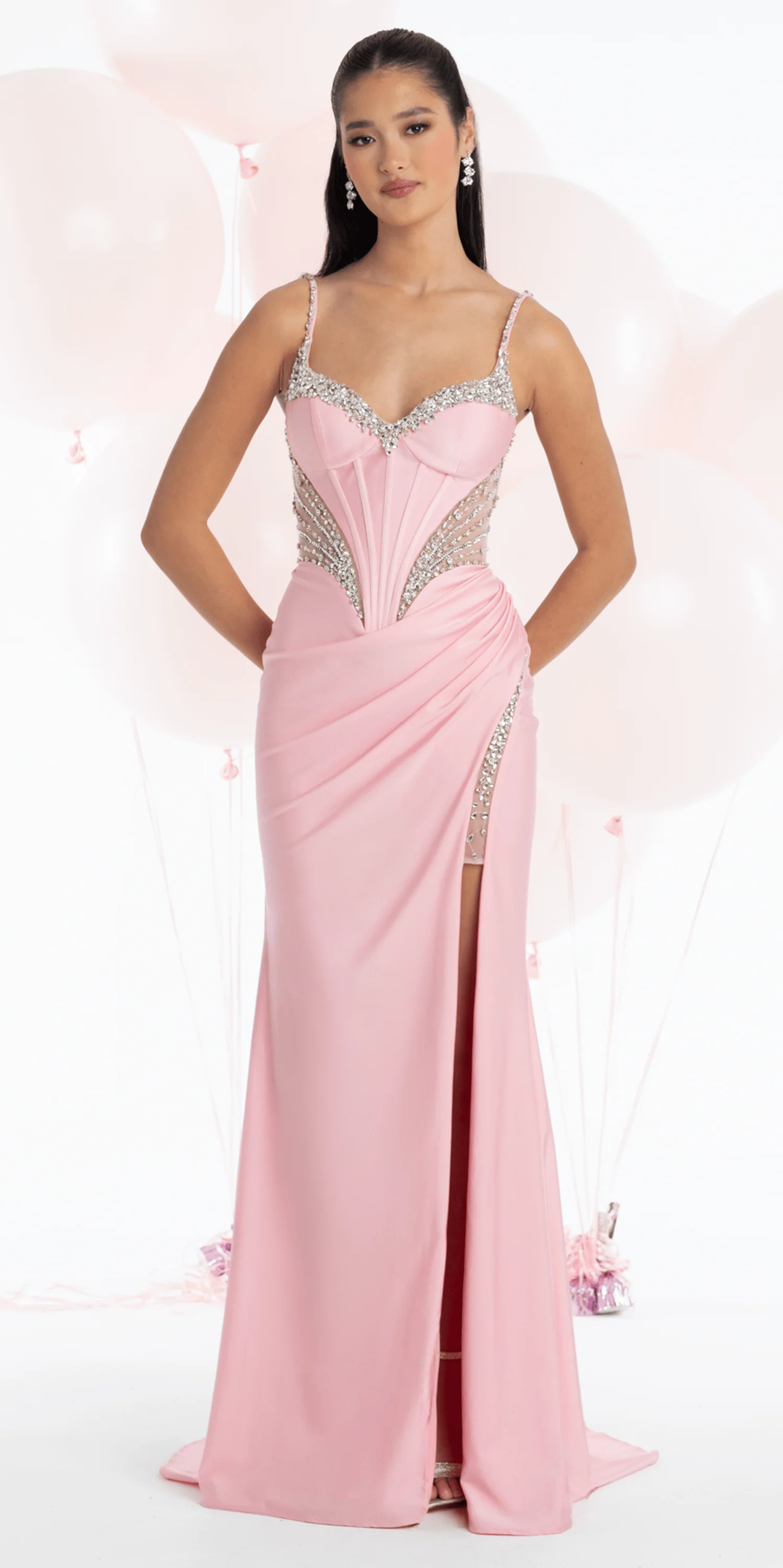 Stretch Satin Sweetheart Corset Column Dress with Rhinestone Detail - Image 2