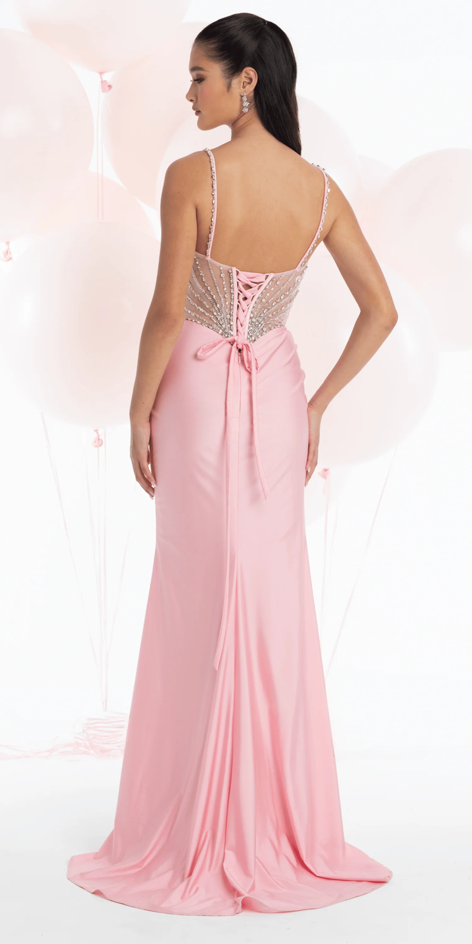Stretch Satin Sweetheart Corset Column Dress with Rhinestone Detail - Image 4