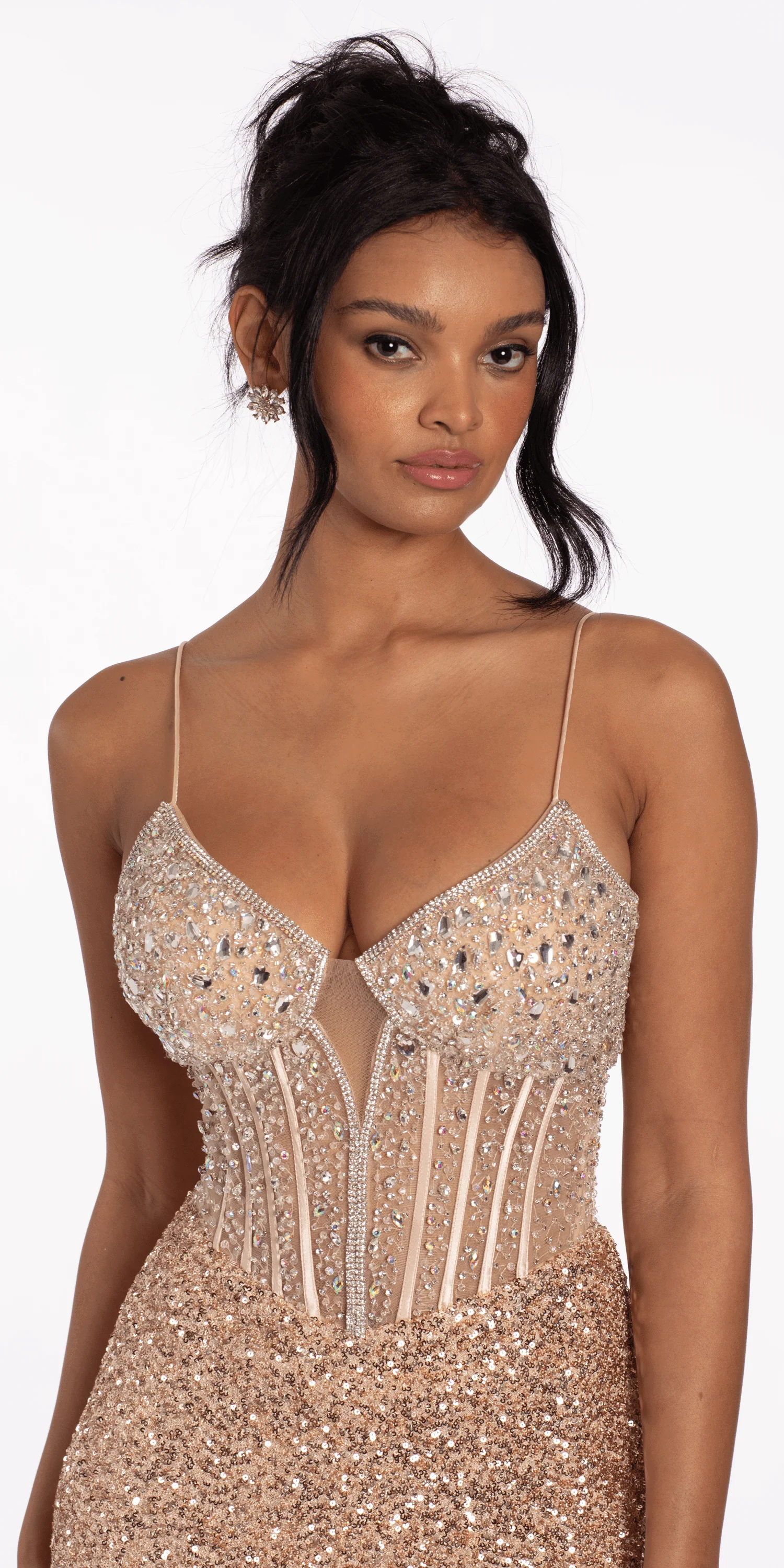 Stretch Sequin and Crystal Sweetheart Corset Column Dress - Image 2