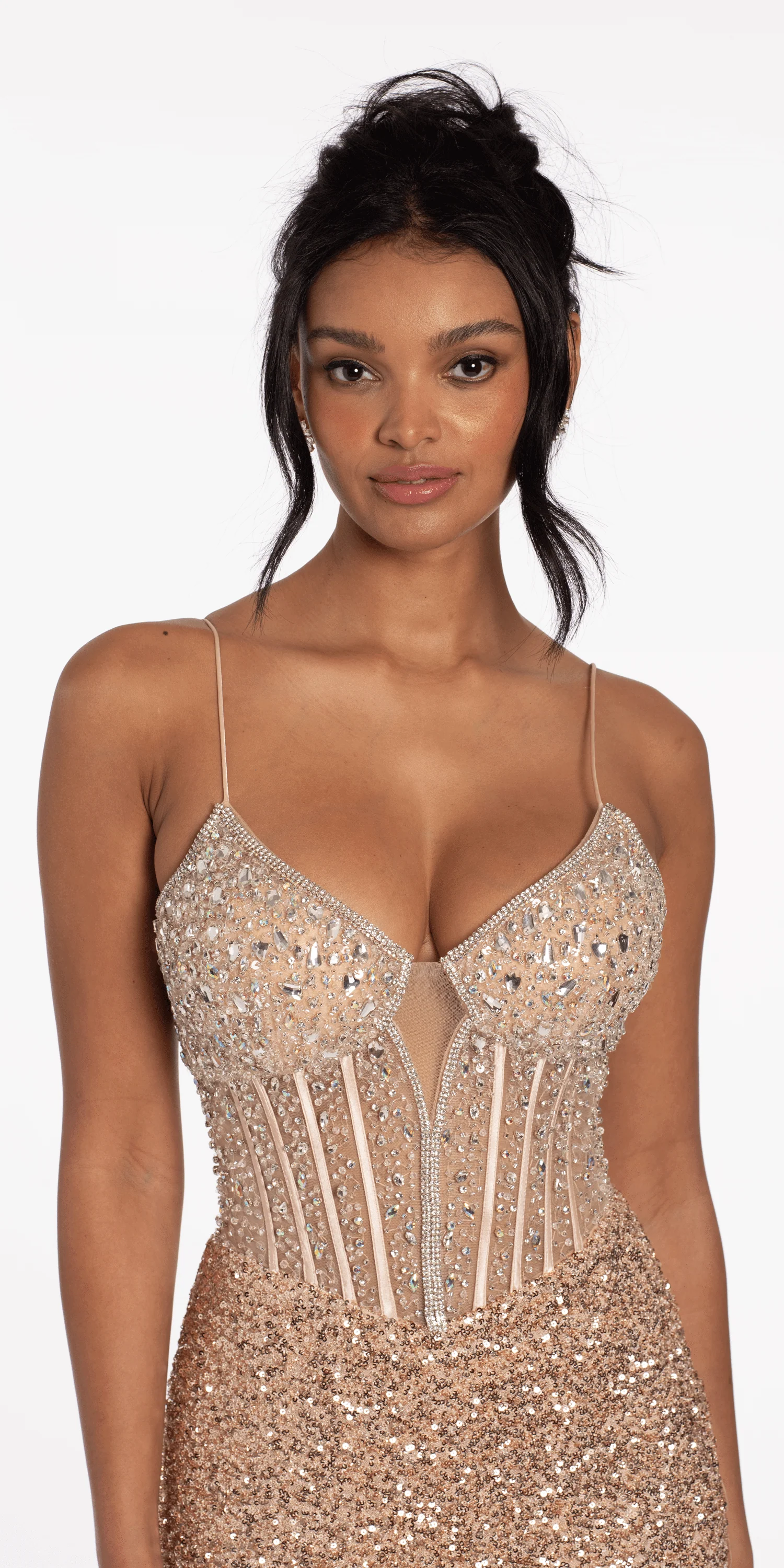 Stretch Sequin and Crystal Sweetheart Corset Column Dress - Image 4