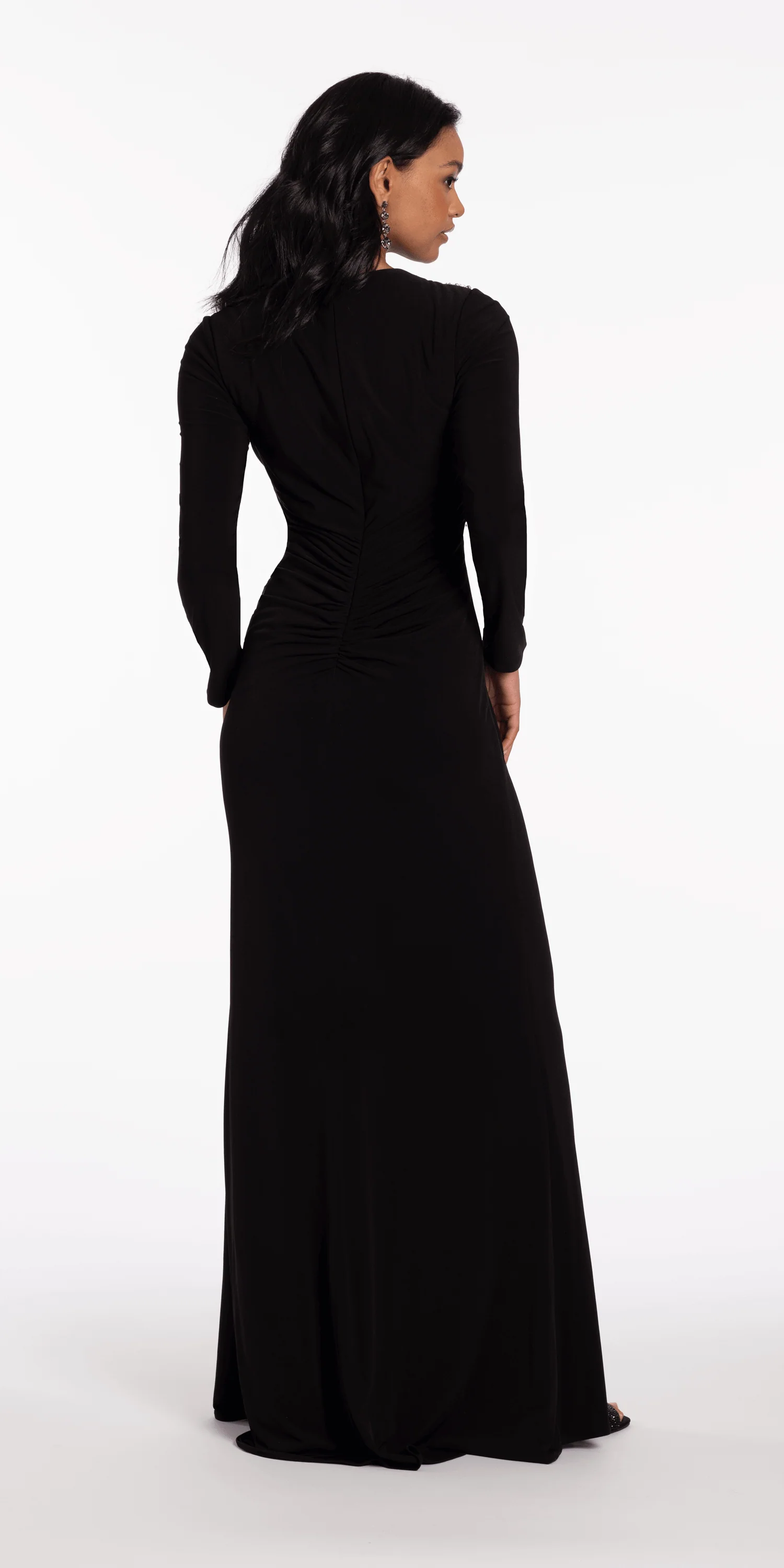 Sunburst Beaded Jersey Long Sleeve Jewel Neck Column Dress - Image 6