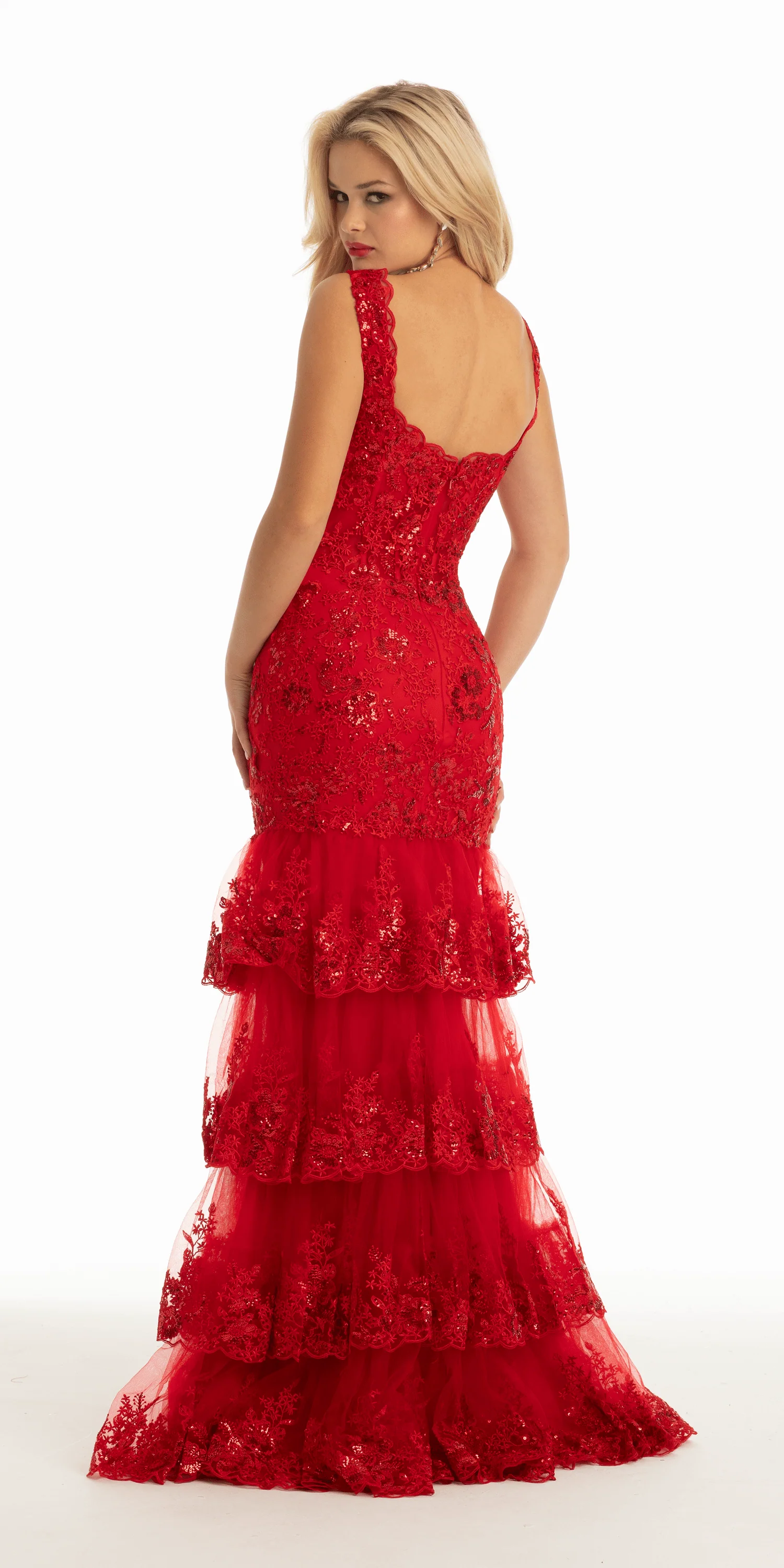 Sweetheart Beaded Embroidered Mesh Corset Tiered Mermaid Dress - Image 3