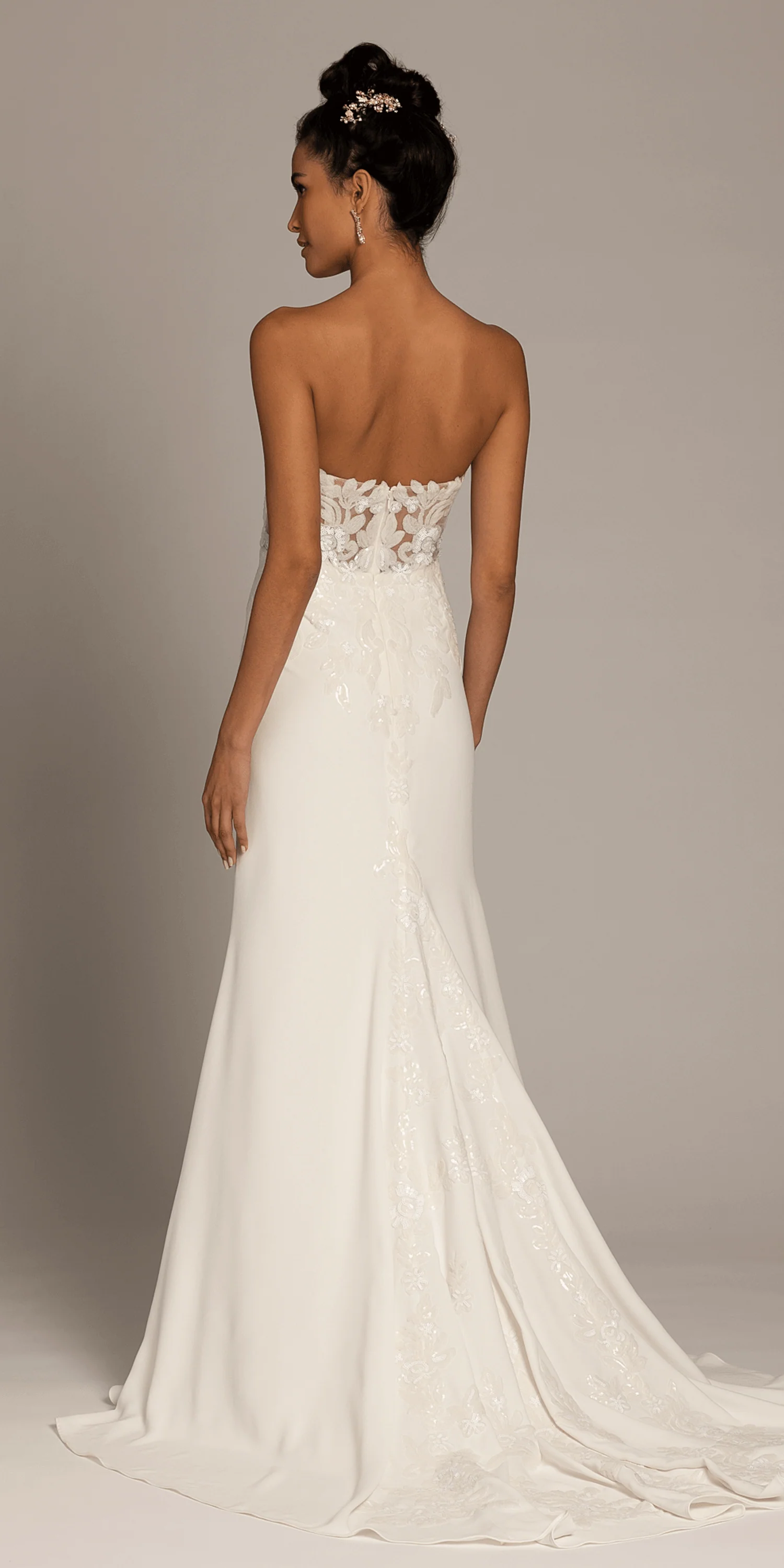 Sweetheart Crepe Trumpet Dress with Sequin Cascade Train - Image 3