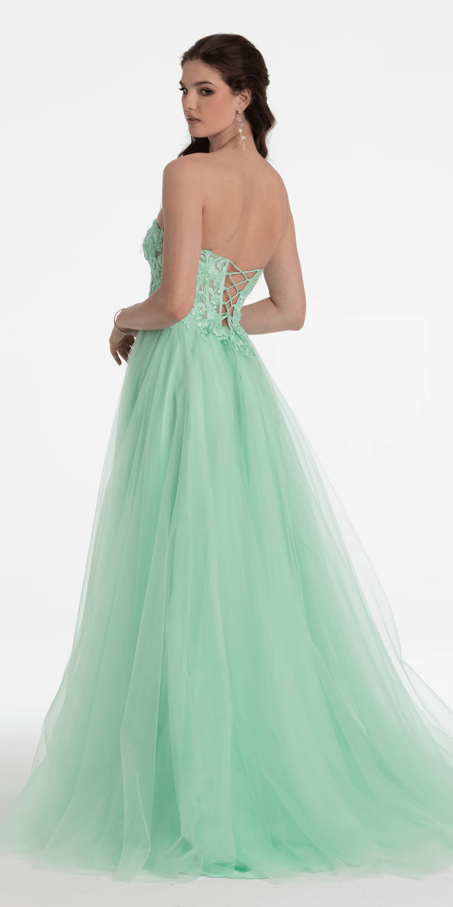 Sweetheart Embroidered Corset Glitter Mesh Ballgown - Image 6