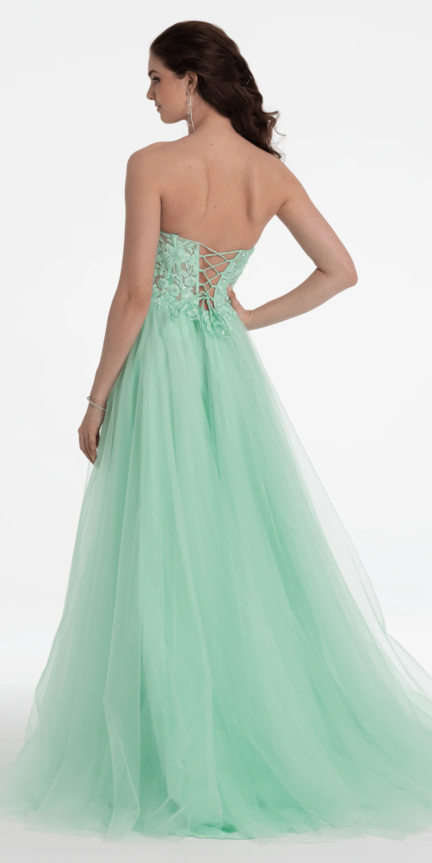 Sweetheart Embroidered Corset Glitter Mesh Ballgown - Image 7