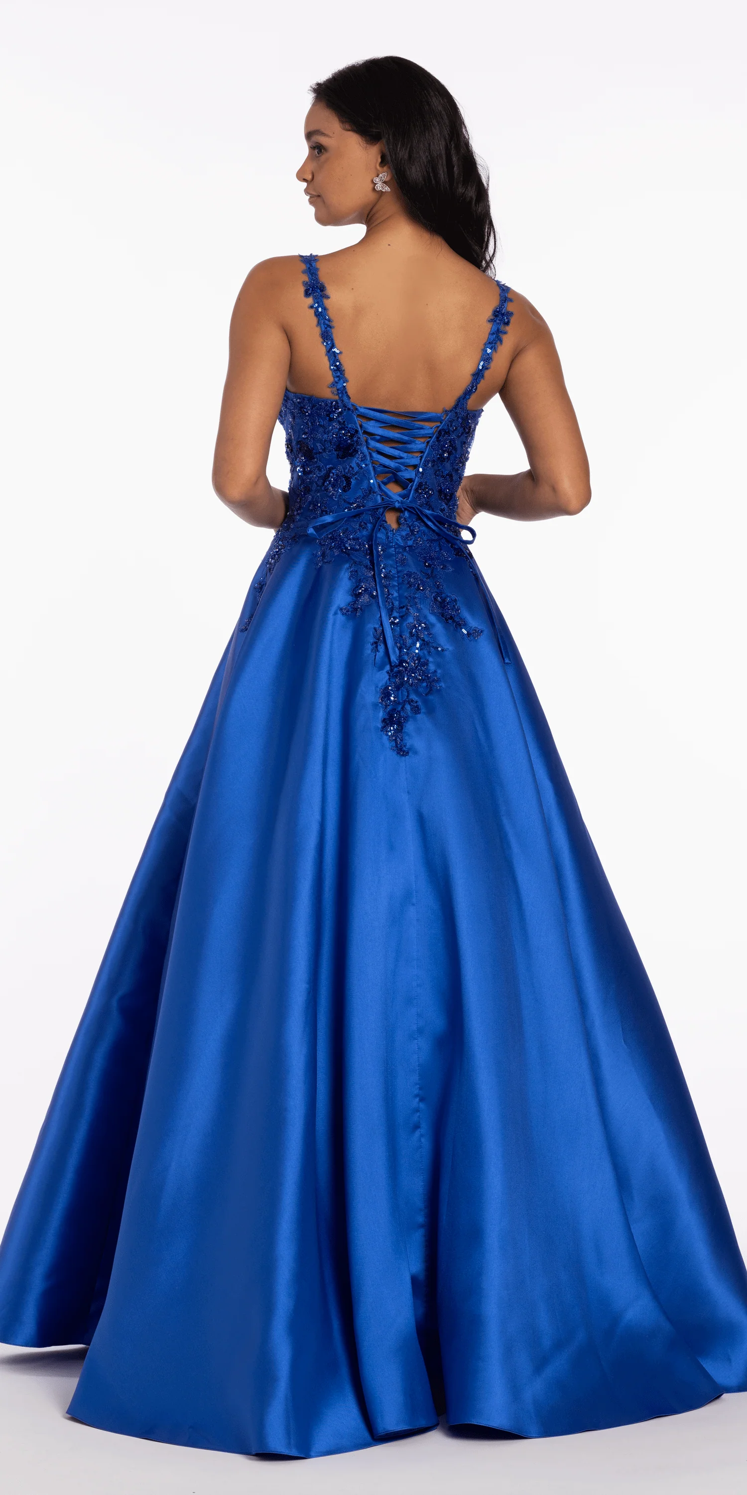 Sweetheart Floral Applique Mikado Ballgown with Pockets - Image 5
