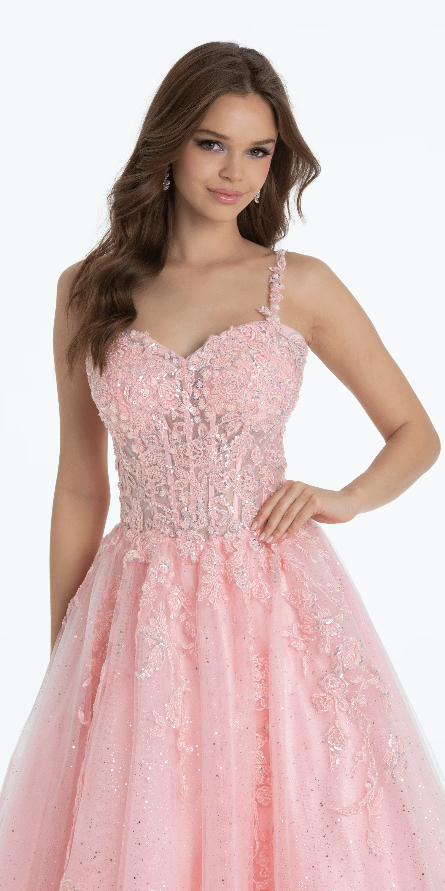 Sweetheart Floral Embroidered Lace Up Back Ballgown - Image 2