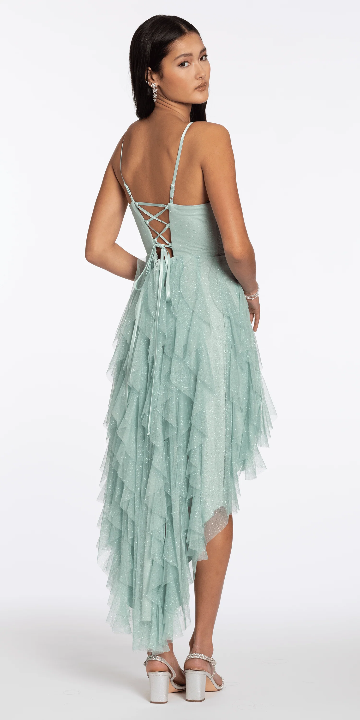 Sweetheart Glitter Mesh Corset High Low Dress - Image 5