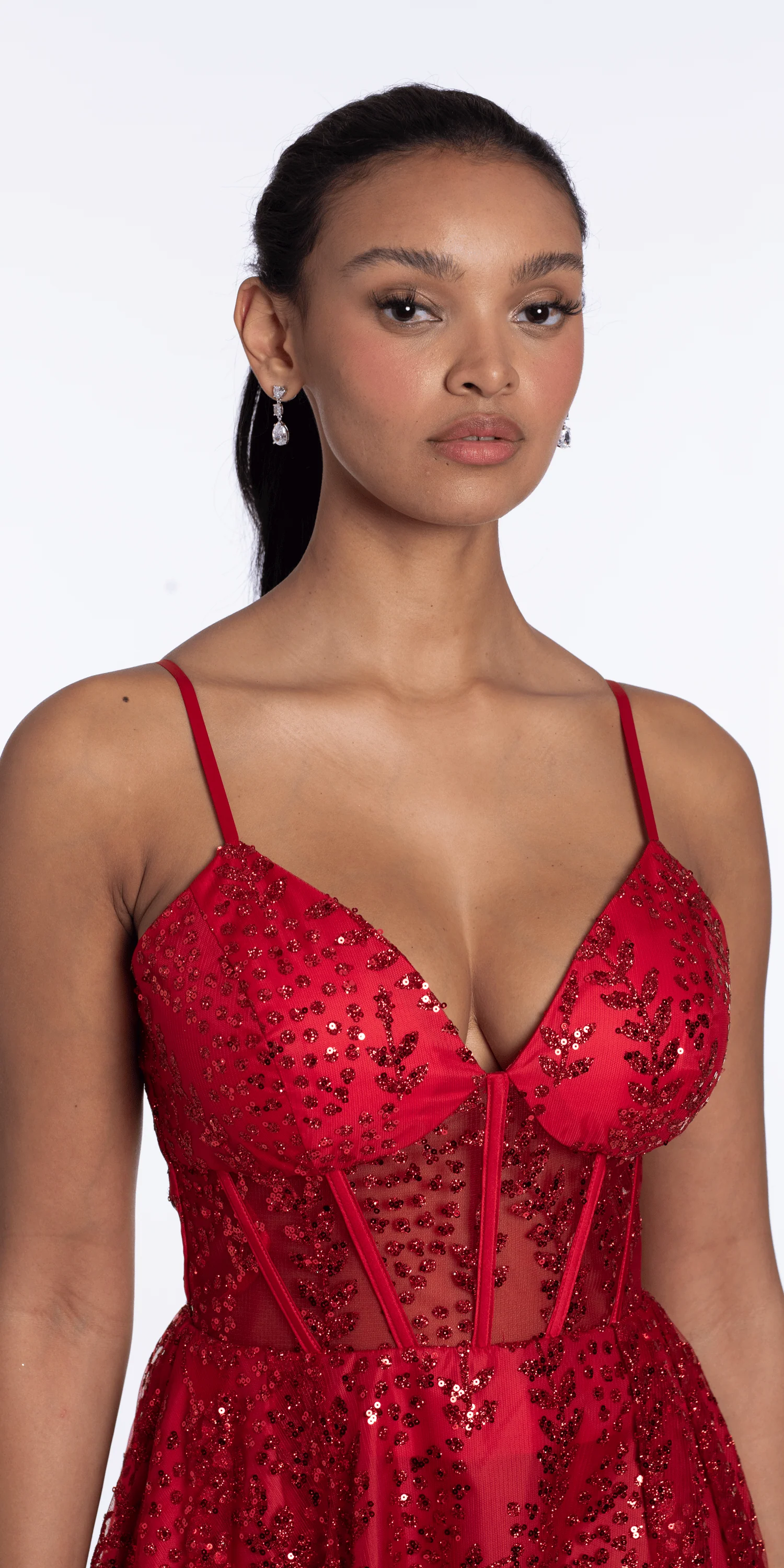Sweetheart Glitter Mesh Lace Up Back Skater Dress with Pockets - Image 3
