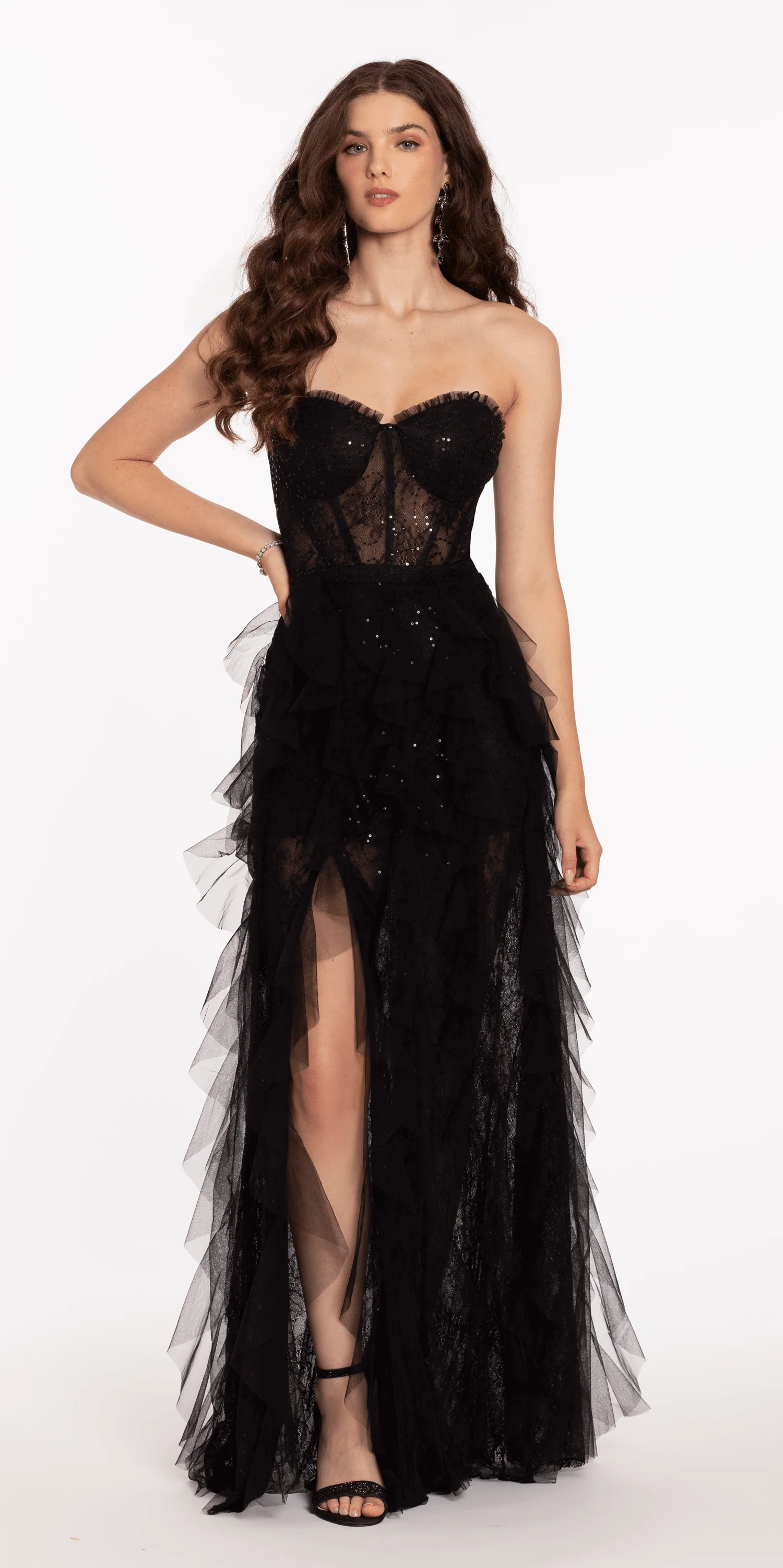 Sweetheart Illusion Corset Trumpet Dress with Mesh Cascades - Image 4