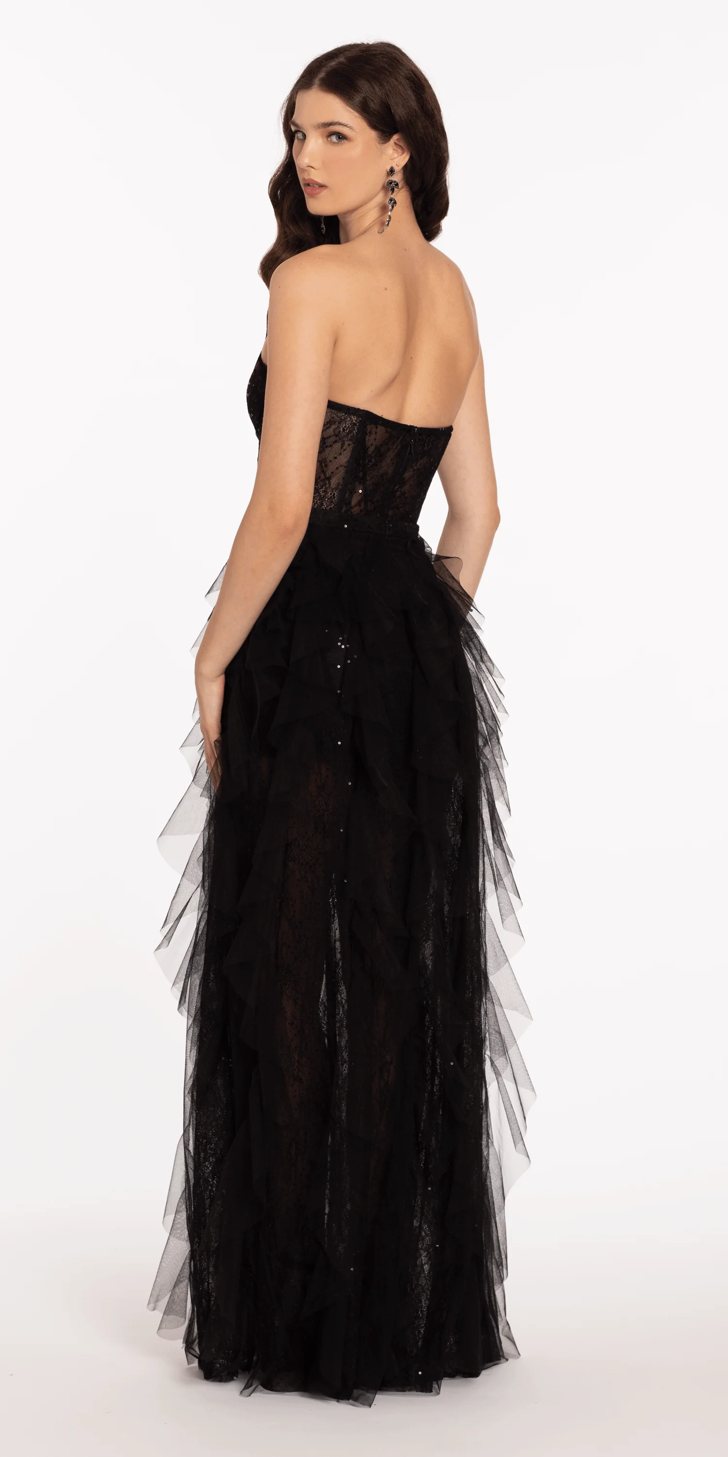 Sweetheart Illusion Corset Trumpet Dress with Mesh Cascades - Image 6