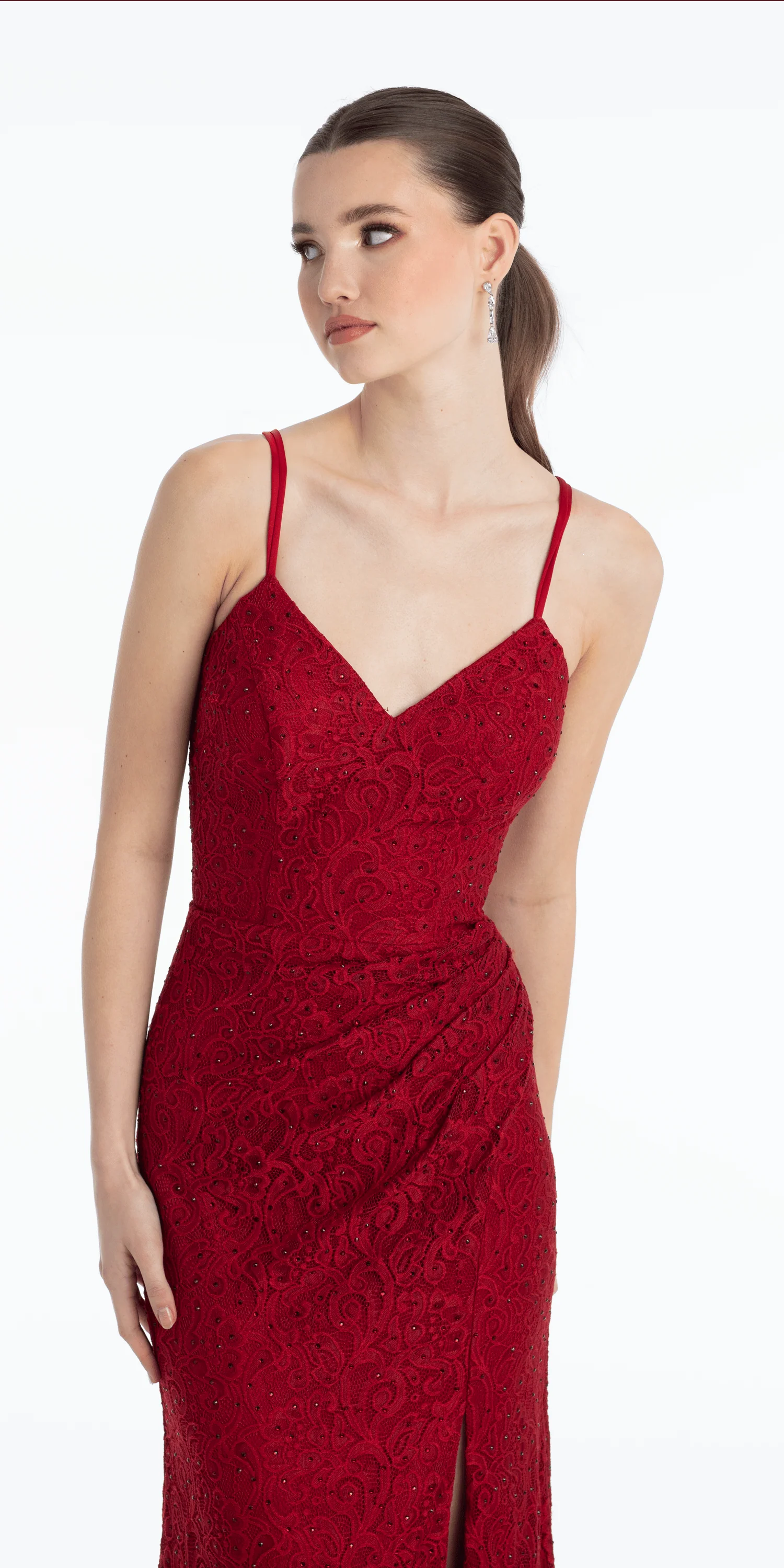 Sweetheart Lace Strappy Back Column Dress with Heat Set Stones - Image 2