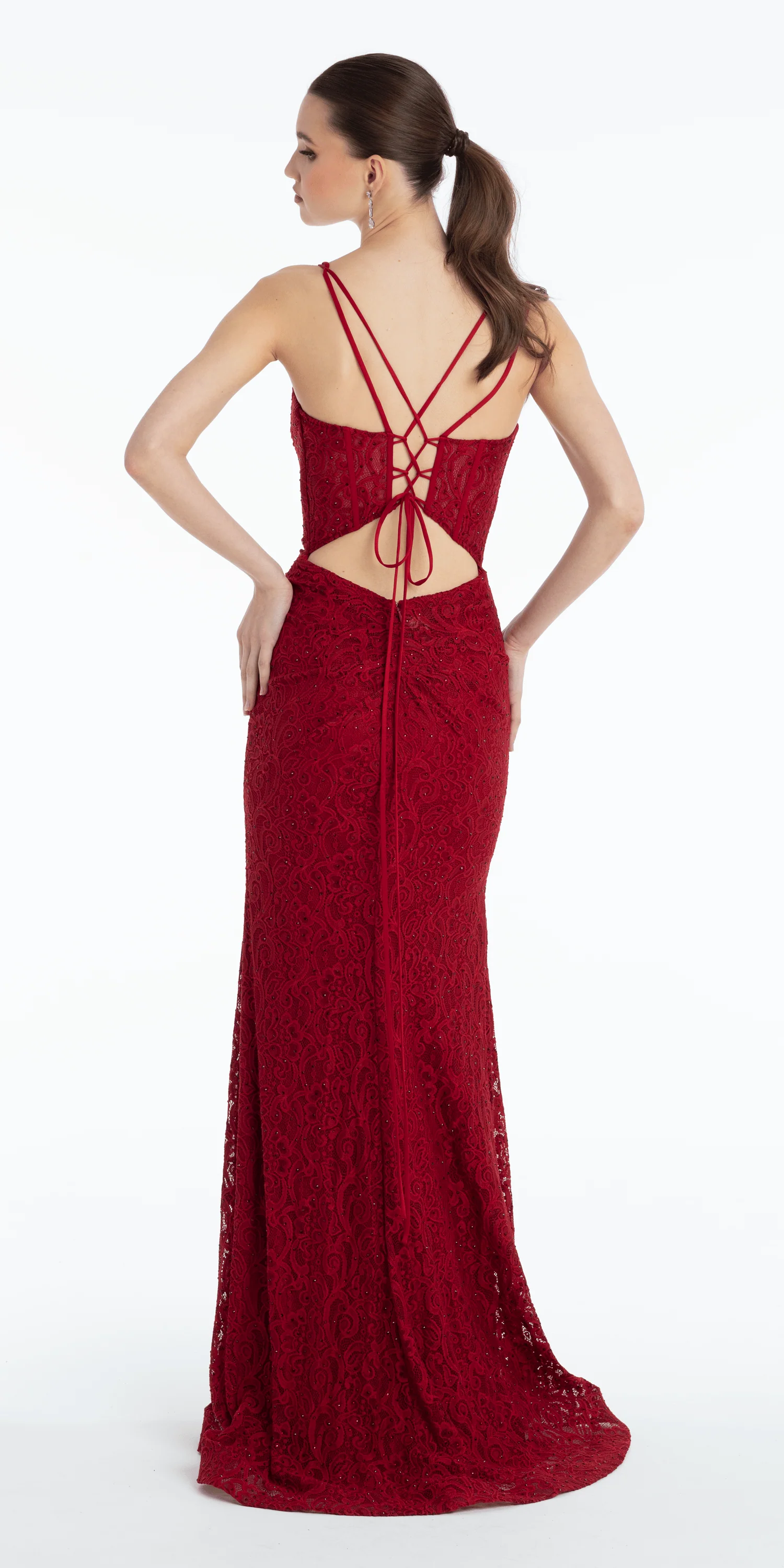 Sweetheart Lace Strappy Back Column Dress with Heat Set Stones - Image 3