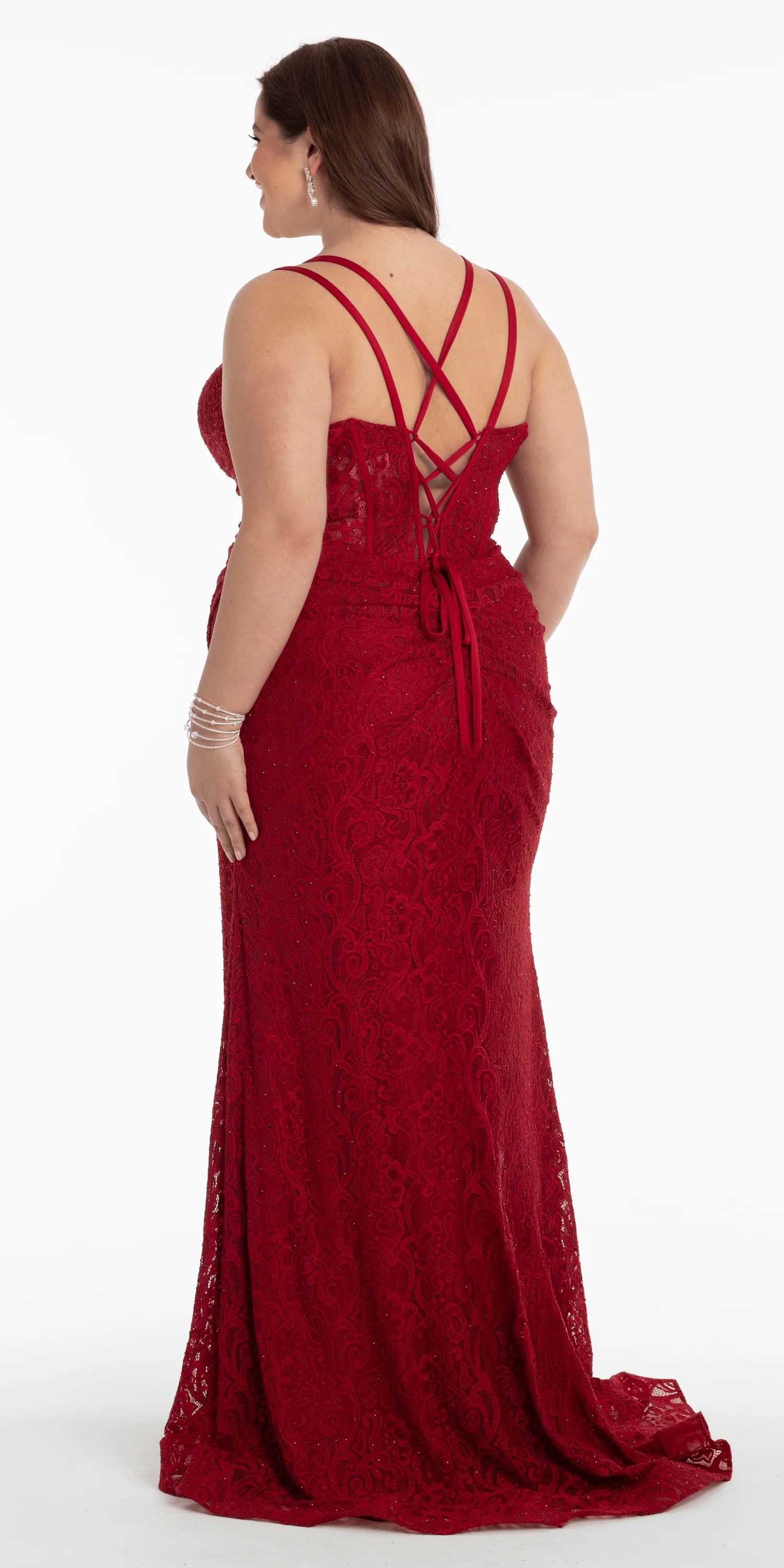 Sweetheart Lace Strappy Back Column Dress with Heat Set Stones - Image 6