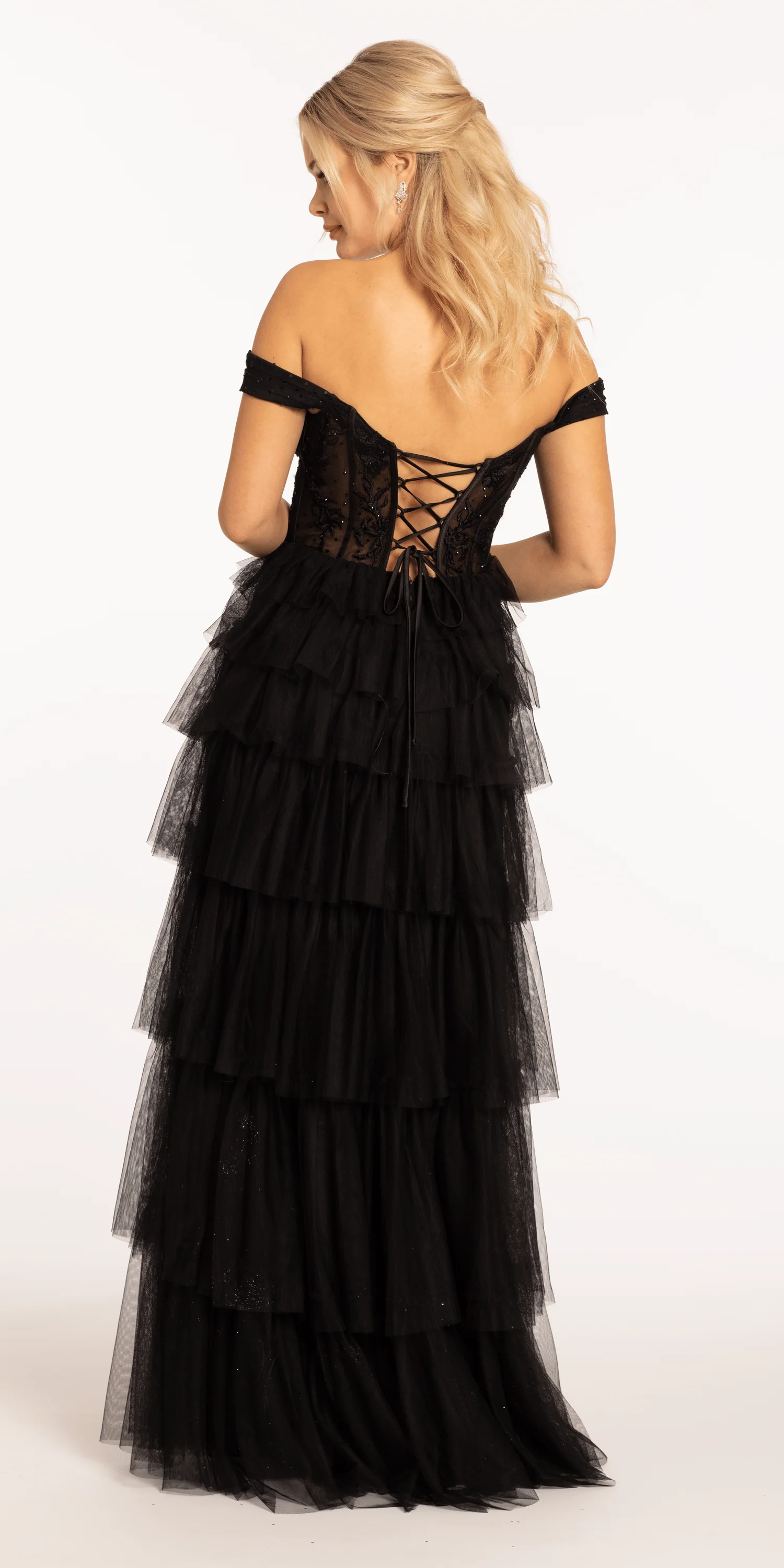 Sweetheart Off the Shoulder Tiered Mesh Ballgown - Image 5