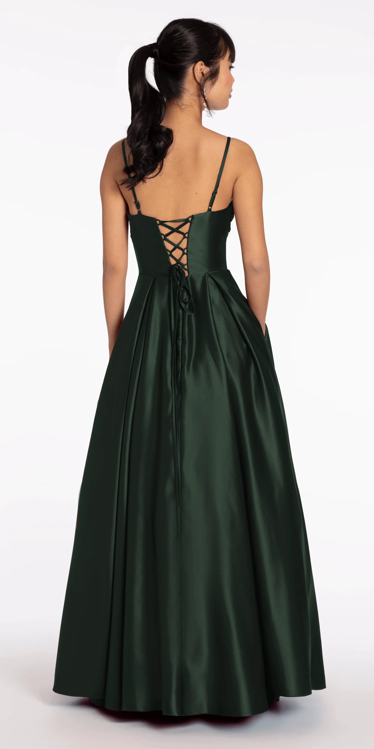 Sweetheart Pleated Satin Corset Ballgown with Pockets - Image 2