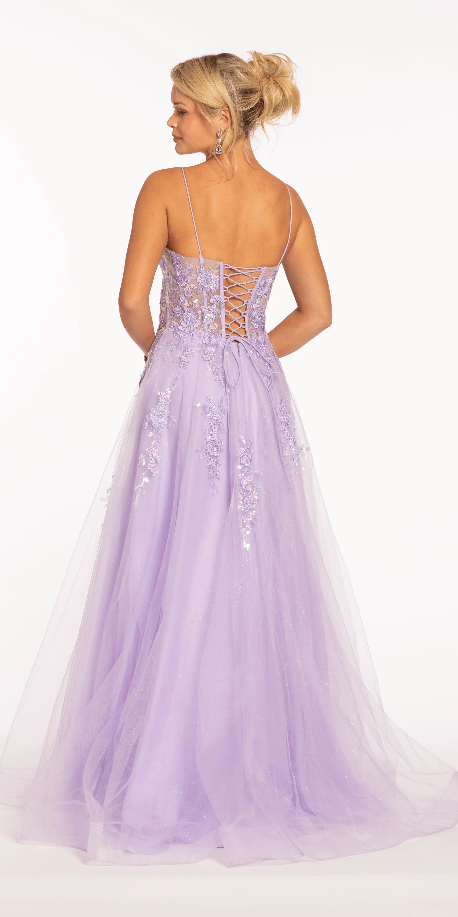 Sweetheart Plunging Mesh Corset Ballgown with Embellished Appliques - Image 4
