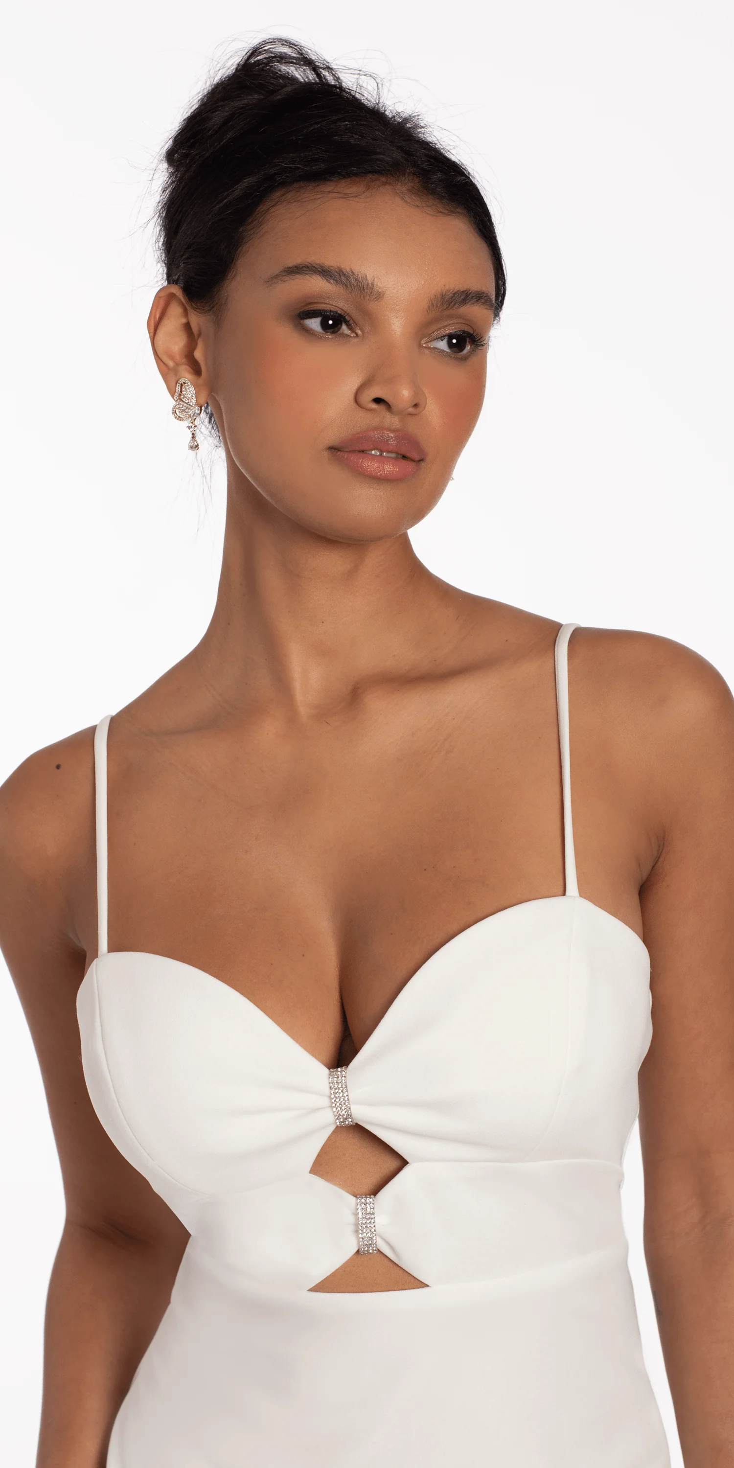 Sweetheart Scuba Peek-a-Boo Midi Dress with Rhinestones - Image 2
