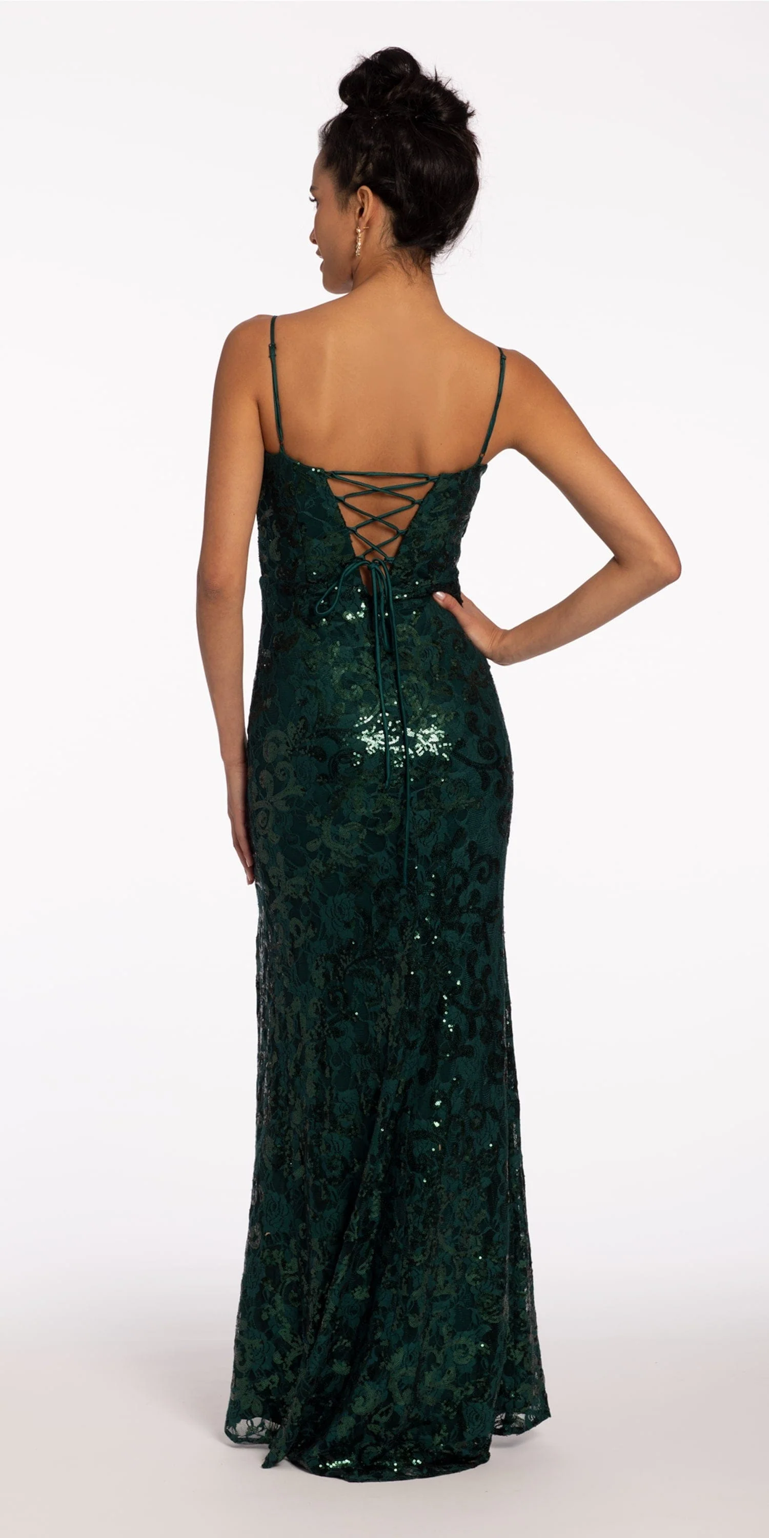 Sweetheart Sequin Floral Lace Corset Column Dress - Image 2