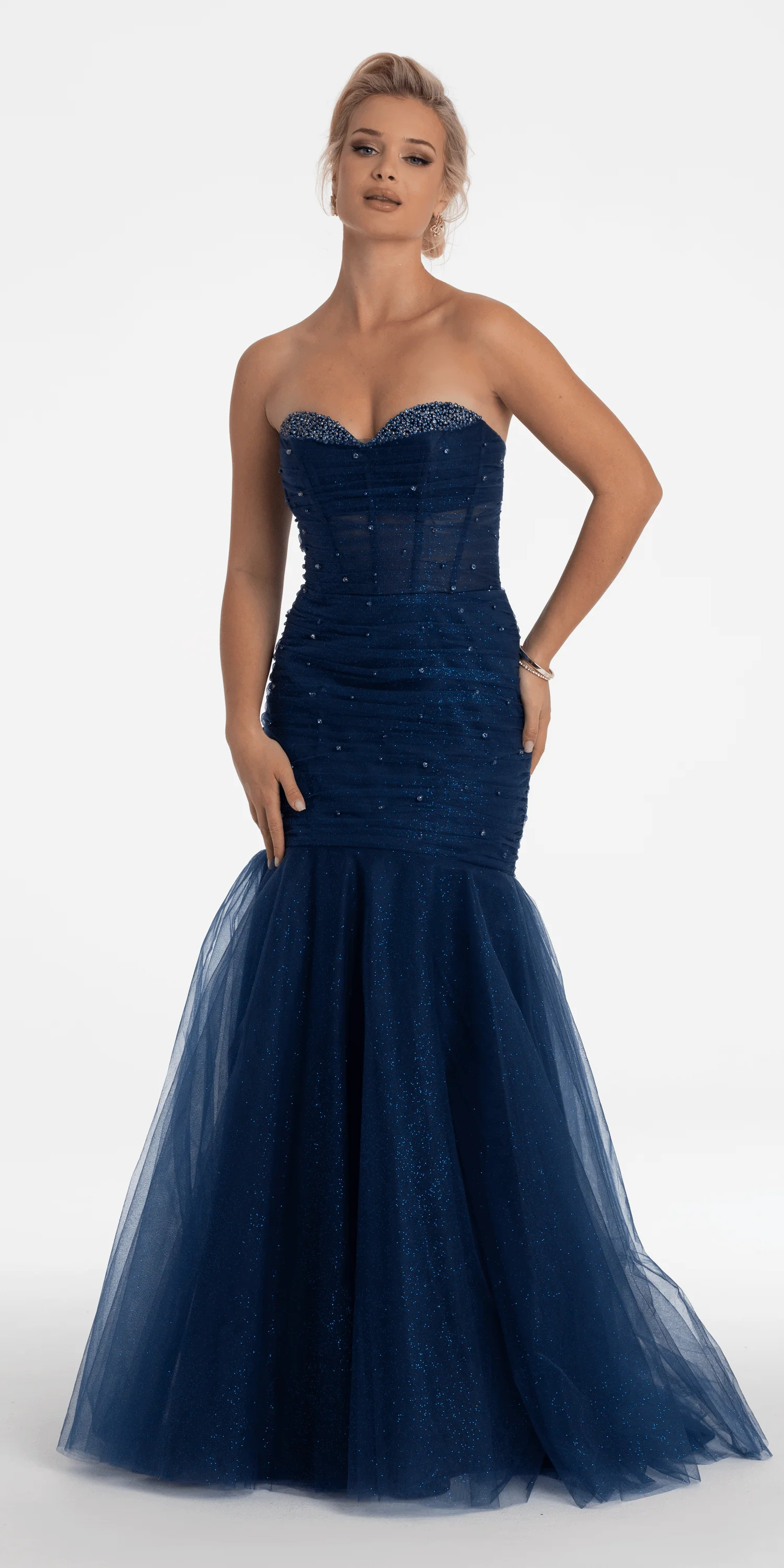 Sweetheart Sequin Glitter Mermaid Dress with Stone Accents - Image 5