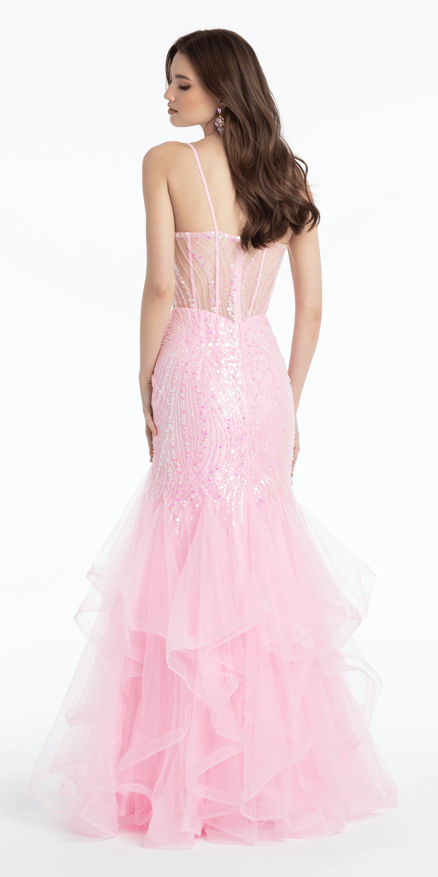 Sweetheart Sequin Mesh Corset Tiered Mermaid Dress - Image 3