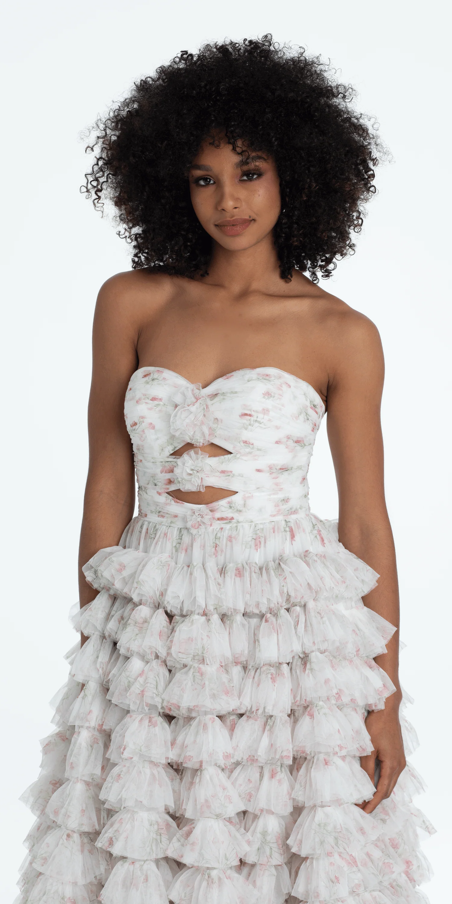 Sweetheart Triple Rose Peek-a-Boo Floral Mesh Tiered Ballgown - Image 3
