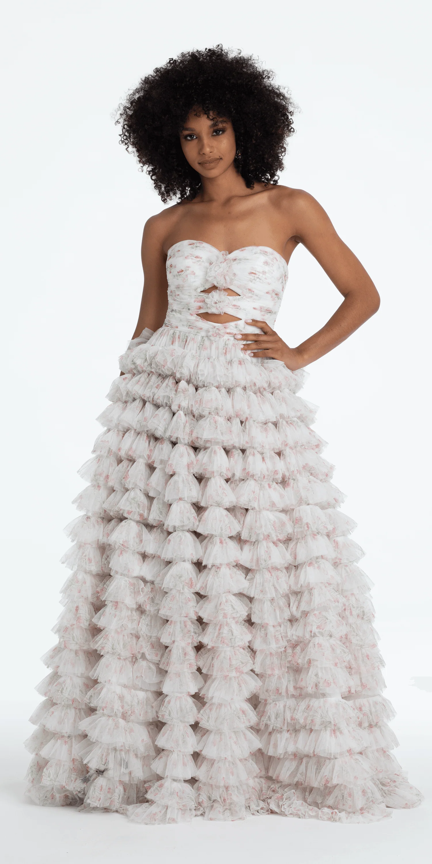 Sweetheart Triple Rose Peek-a-Boo Floral Mesh Tiered Ballgown - Image 5