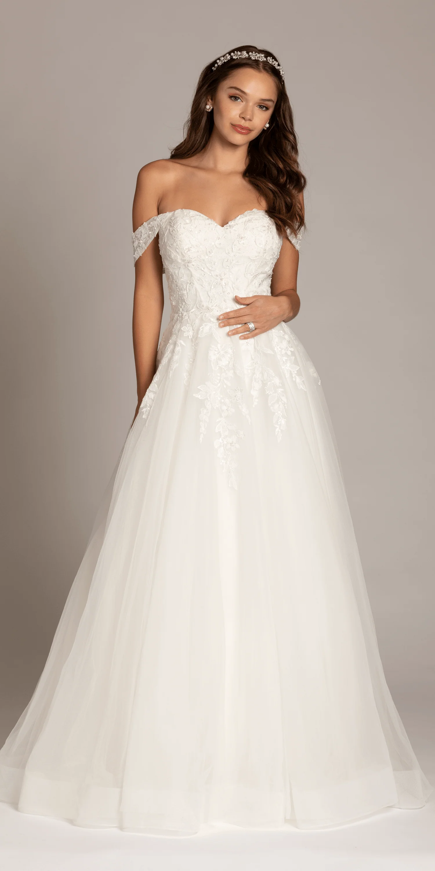 Sweetheart Tulle Floral Lace Off the Shoulder Ballgown - Image 4