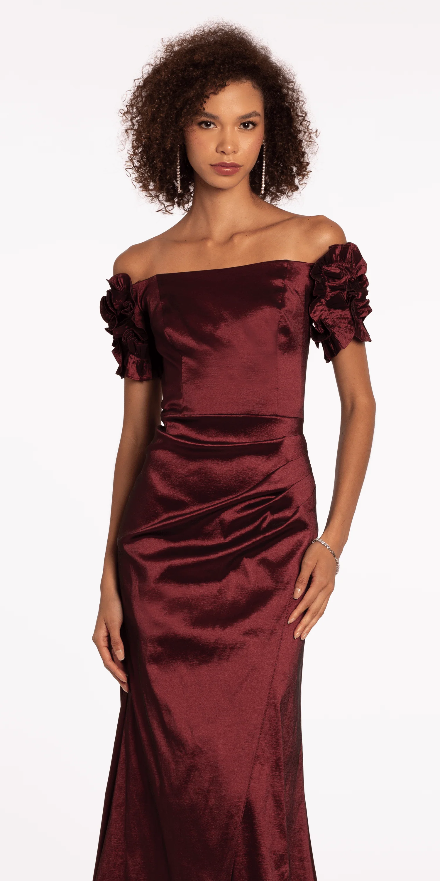 Taffeta Ruffle Off the Shoulder Trumpet Dress - Image 3