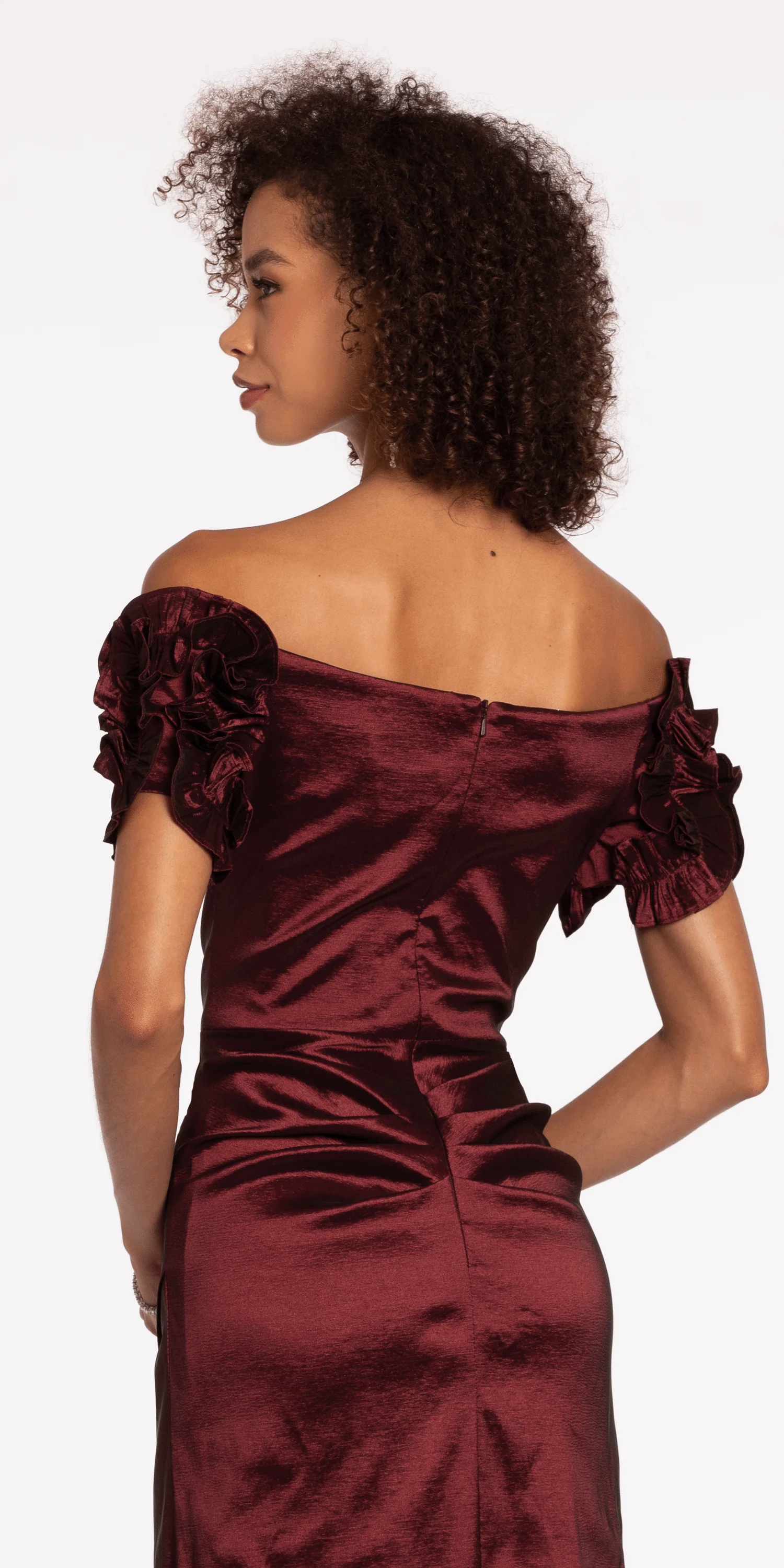 Taffeta Ruffle Off the Shoulder Trumpet Dress - Image 4