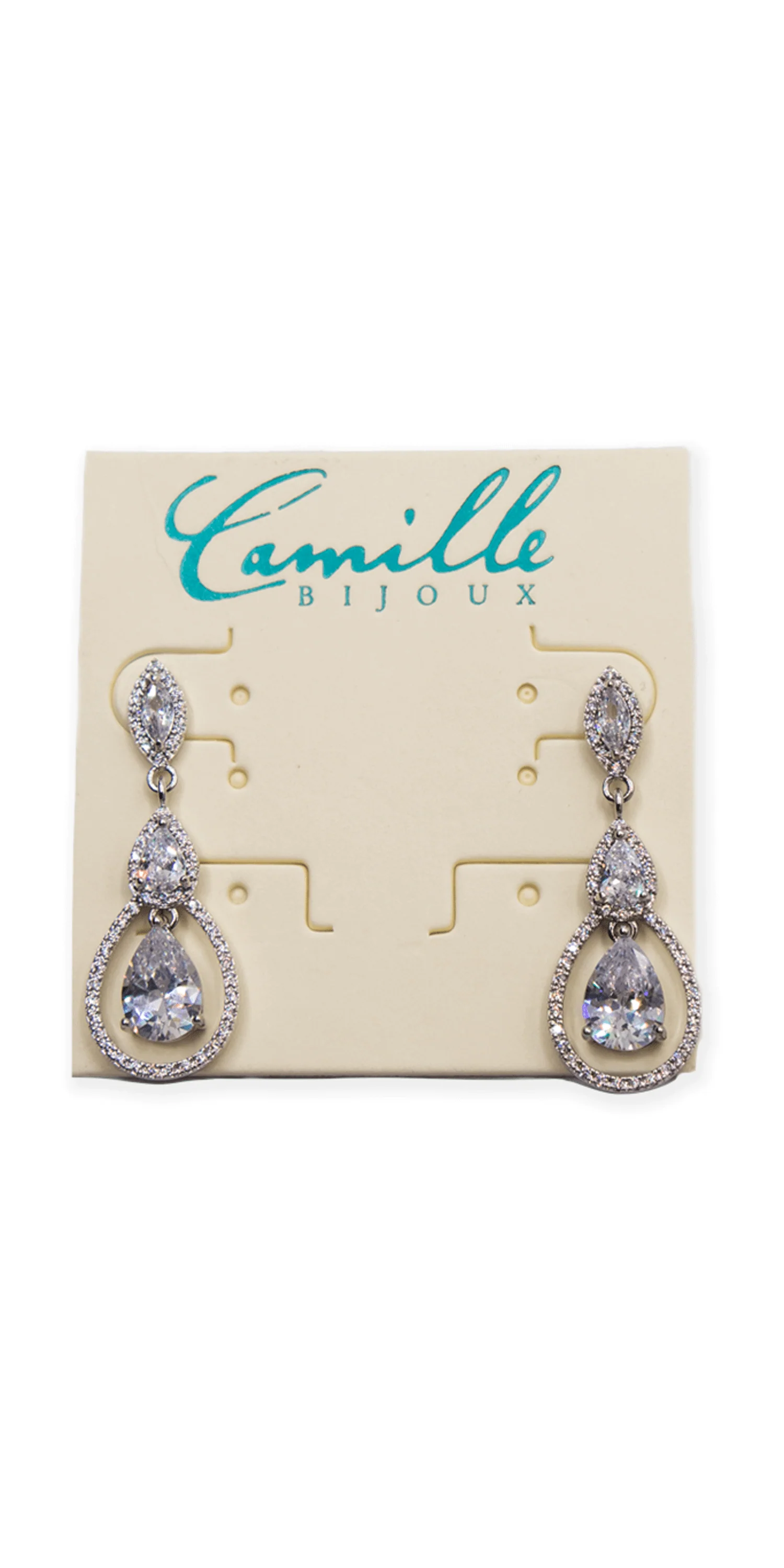 Tear Drop Halo Cubic Zirconia Earrings - Image 2