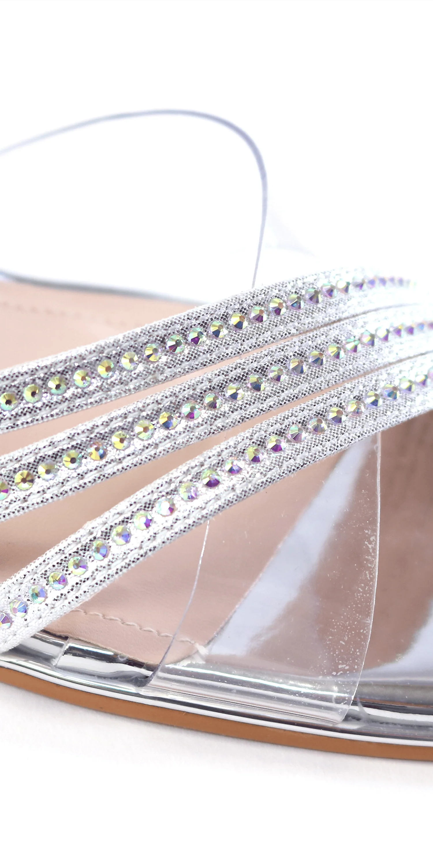 Triple Strap Lucite Rhinestone Low Heel Sandal - Image 3