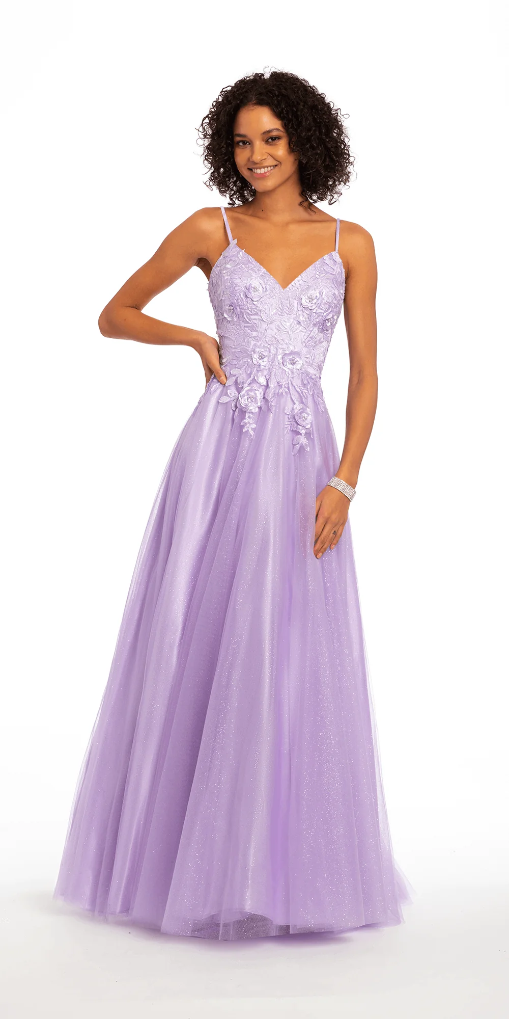Tulle Lace Up Back Ballgown with 3D Appliques - Image 5