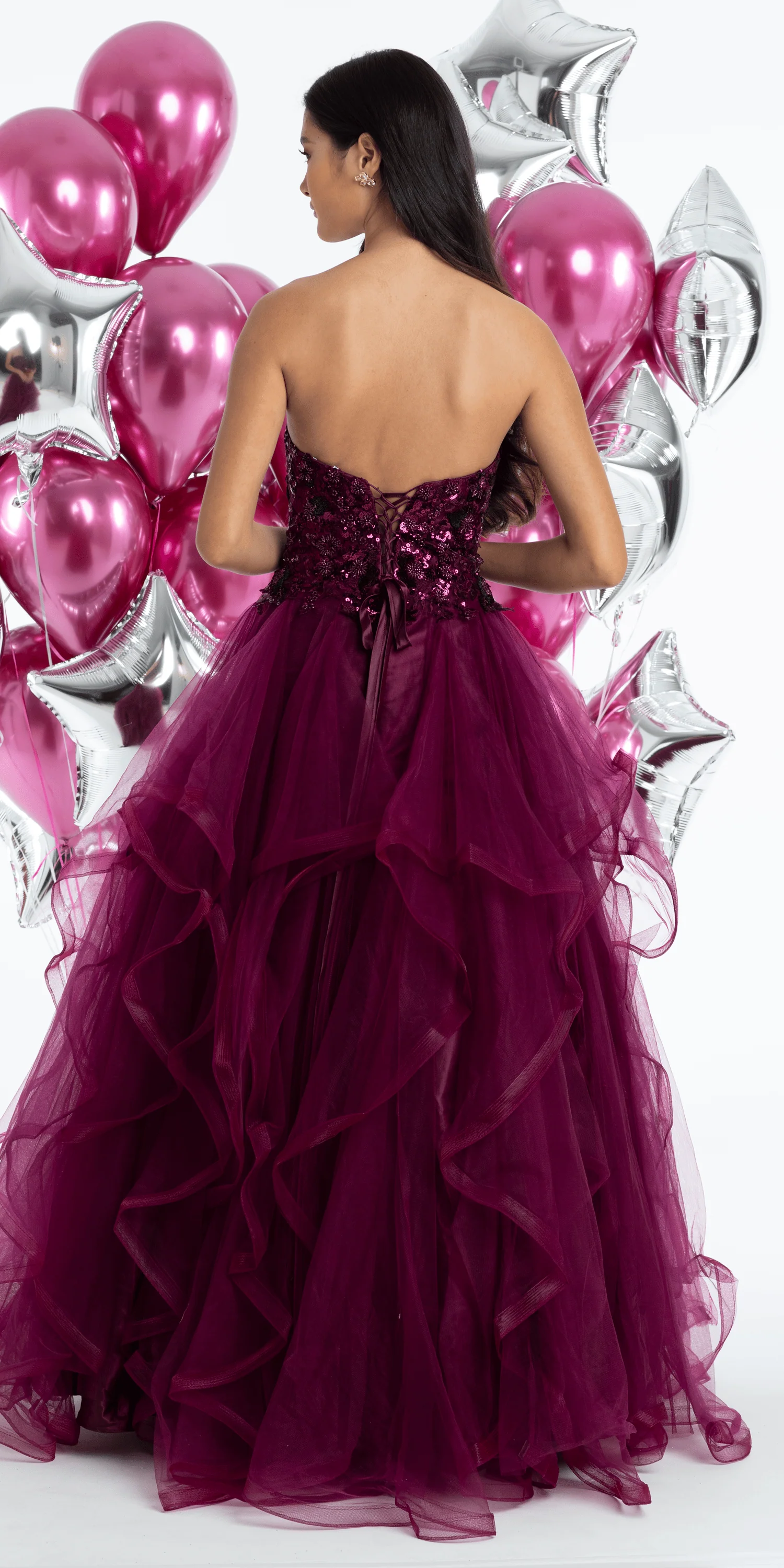 Tulle Sweetheart Floral Sequin Tiered Ballgown - Image 3